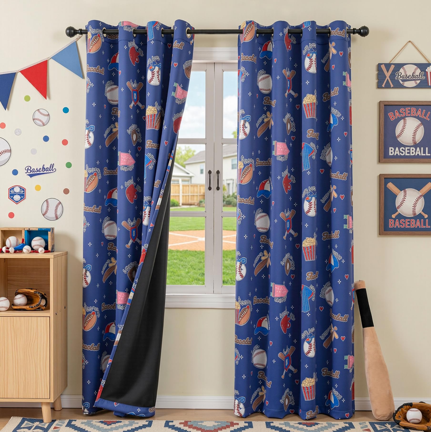 MYSKY HOME Boys Navy Blue Blackout Curtains 84 Inch Length 2 Panels