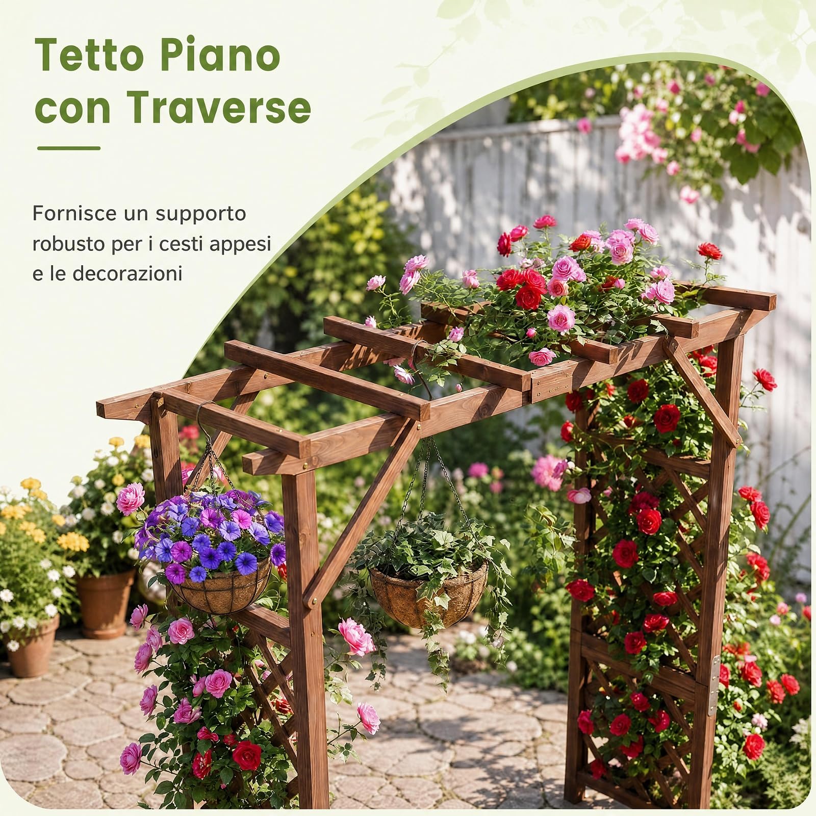 GYMAX Arco da Giardino in Legno 2 in 1, Traliccio per Rampicanti
