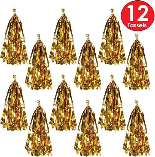 Miniatura 3 de Beistle 12 borlas de globo de plástico metálico con flecos para fiesta de cumpleaños, recepción de boda, baby shower, decoraciones de graduación