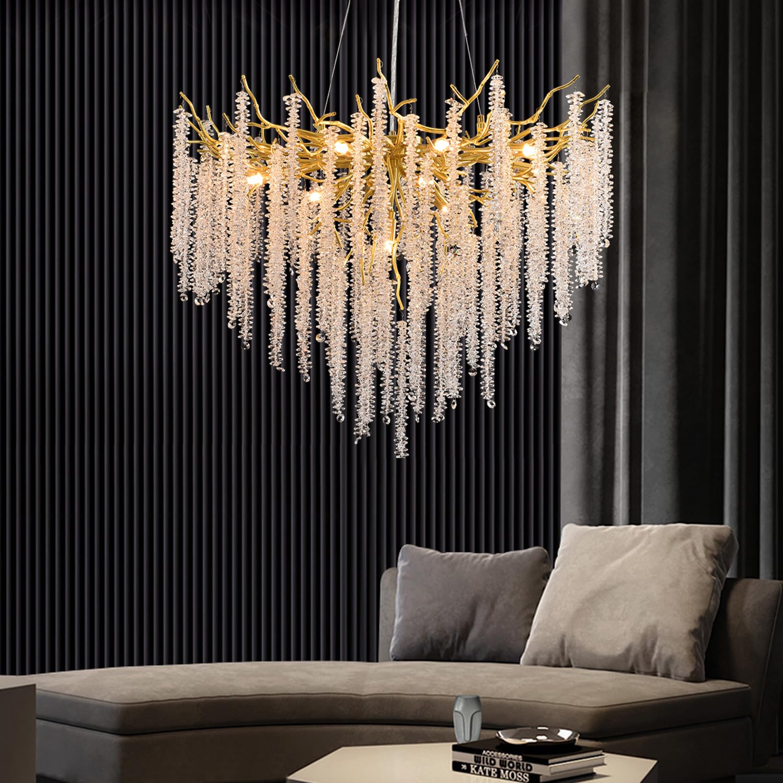 Moderno Lampadario al Cristallo,G9 Lusso Lampadario in Cristallo,K9 Rotondo per salotto, sala da pranzo, camera da letto, ristorante(Oro,80cm)