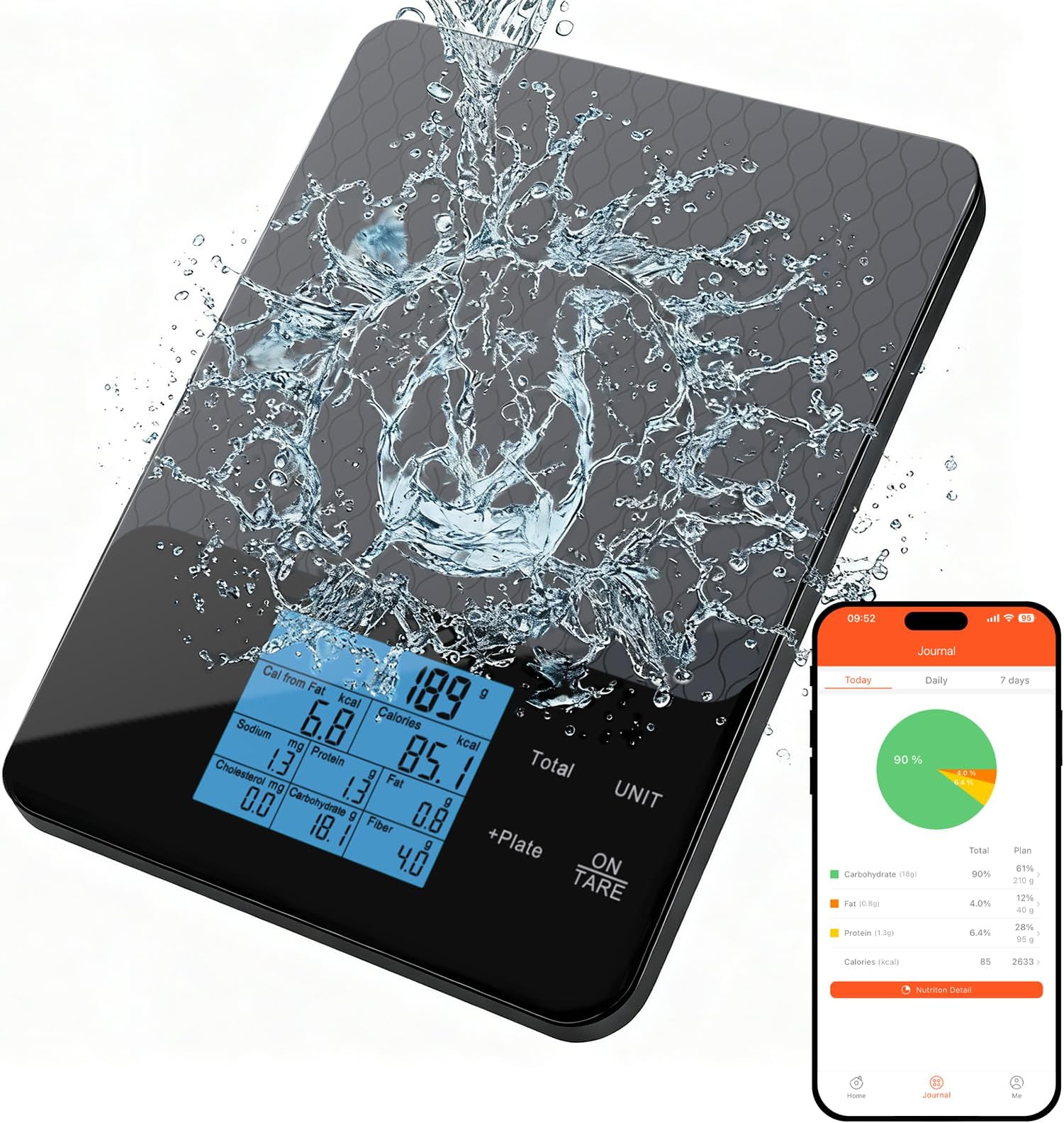 MAXUS Nutritional Scale with App Control, Smart Food Scale and Kitchen Scale, 2000g/1g Capacity, 5 Units, Nutrient Tracking, Custom Food Data