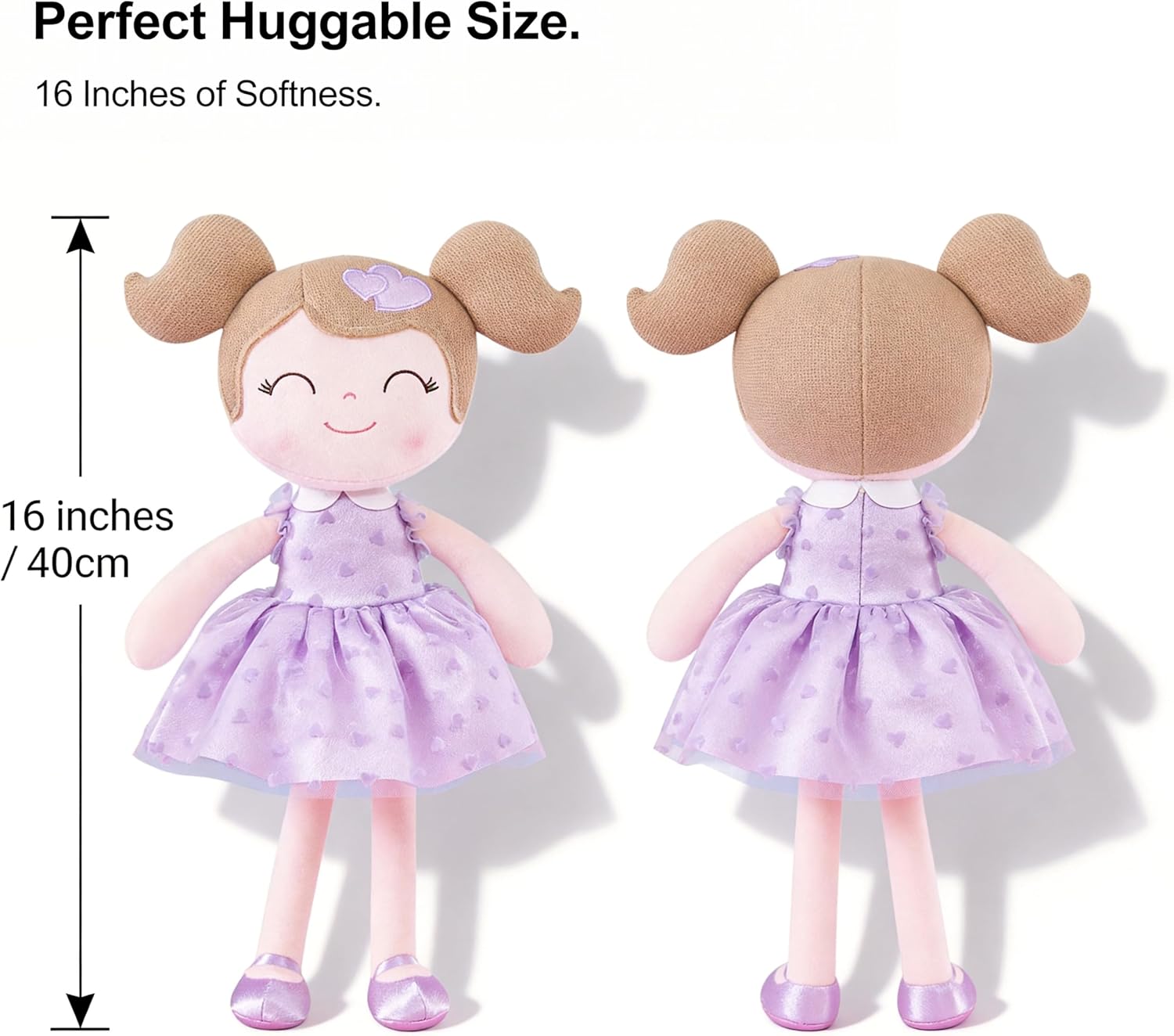 Gloveleya Baby Doll Valentines Day Gifts I Love You Gifts Soft Toy Plush Dolls Purple Flocking Heart Girl 16 Inches