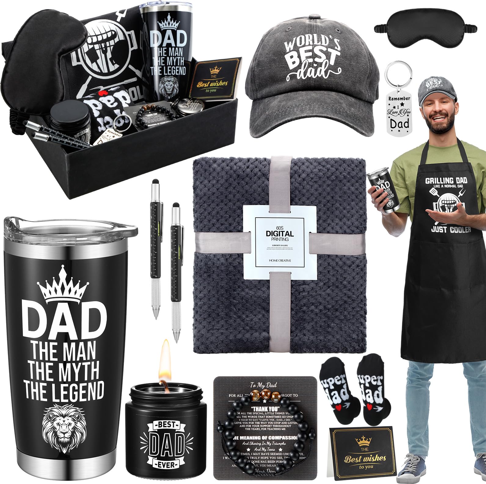 Breling Fathers Gift Gifts for Dad Best Dad Gifts Christmas Gifts For Dad Bulk Gifts Set for Dad Include Tumbler Blanket Etc. Total 14 Pcs Gifts for