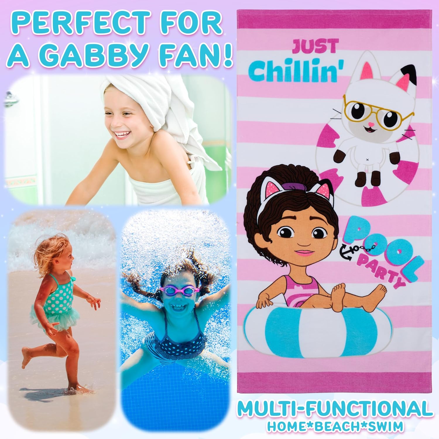 Gabby's Dollhouse Beach Towel for Kids Toddlers Quick Dry Towel for Pool Beach Bath Swimming Travel Essentials 55 x 28"