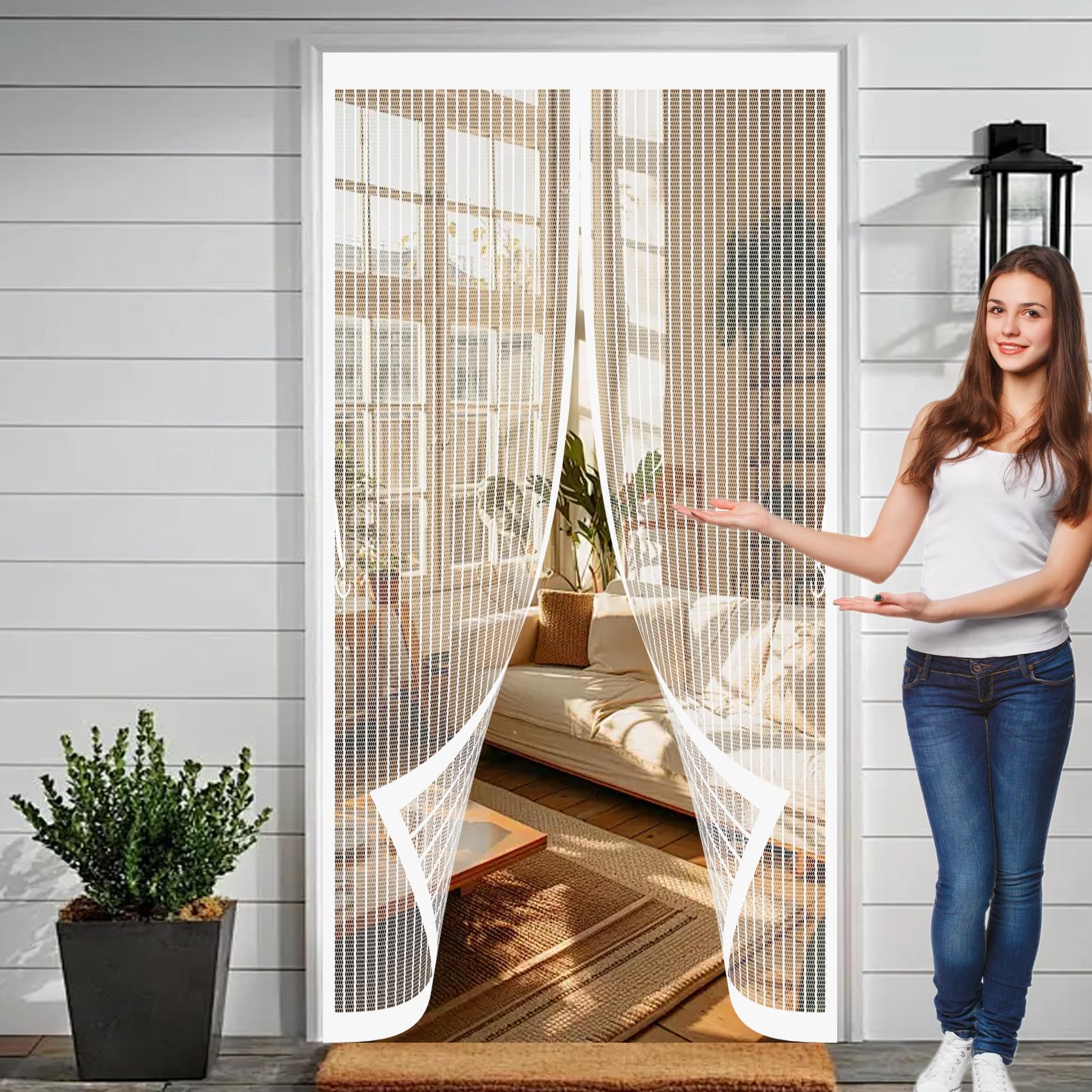Moskitiery Do Drzwi 290 x 290 cm Zamyka Się Automatycznie, Bez Szczeliny, Chroni Przed Owadami I Zapewnia Dopływ Świeżego Powietrza Moskitiery Do Drzwi Do Balkonowych I Sypialni, Biały