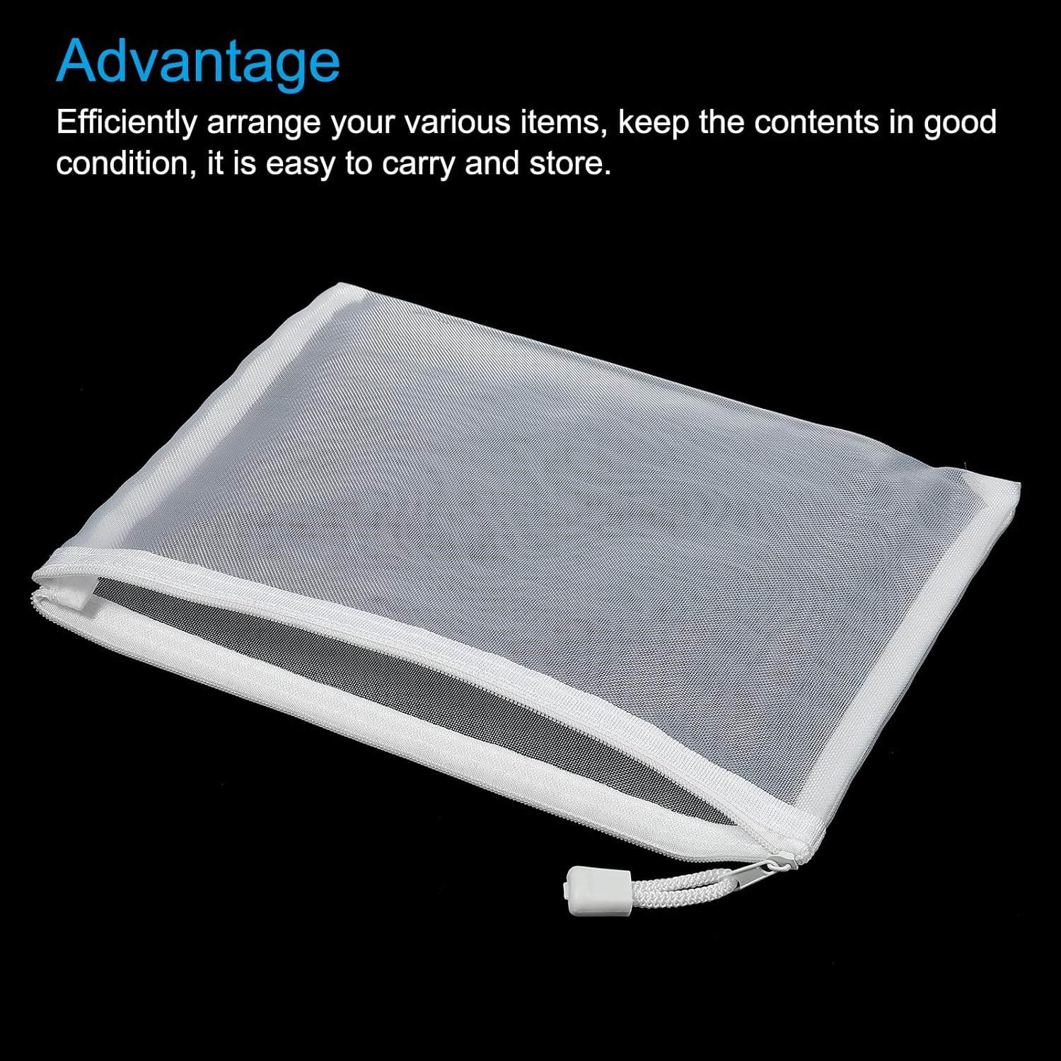 MECCANIXITY Mesh Zipper Bags, A5 Nylon Zip Pouch Pencil Case Storage Pockets for Travel Office Accessories, White Pack of 6