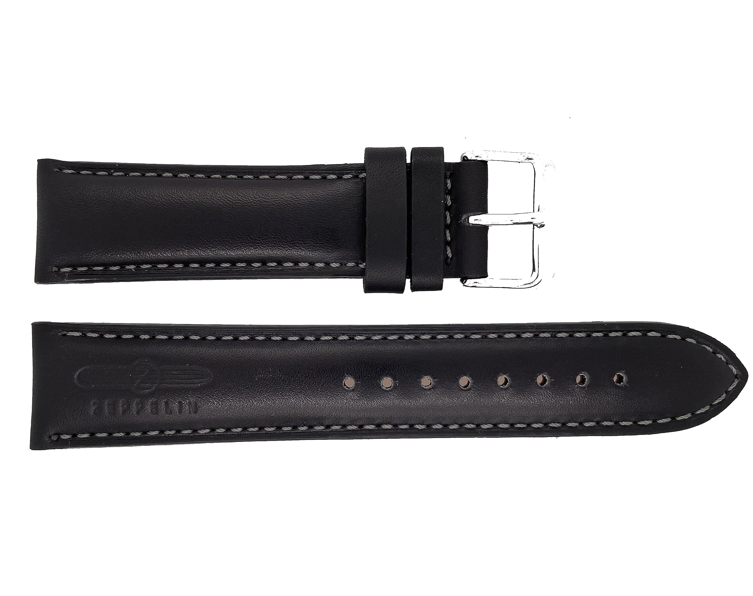 Zeppelin Uhrenarmband Leder schwarz mit anthrazitfarbener Naht 22 mm
