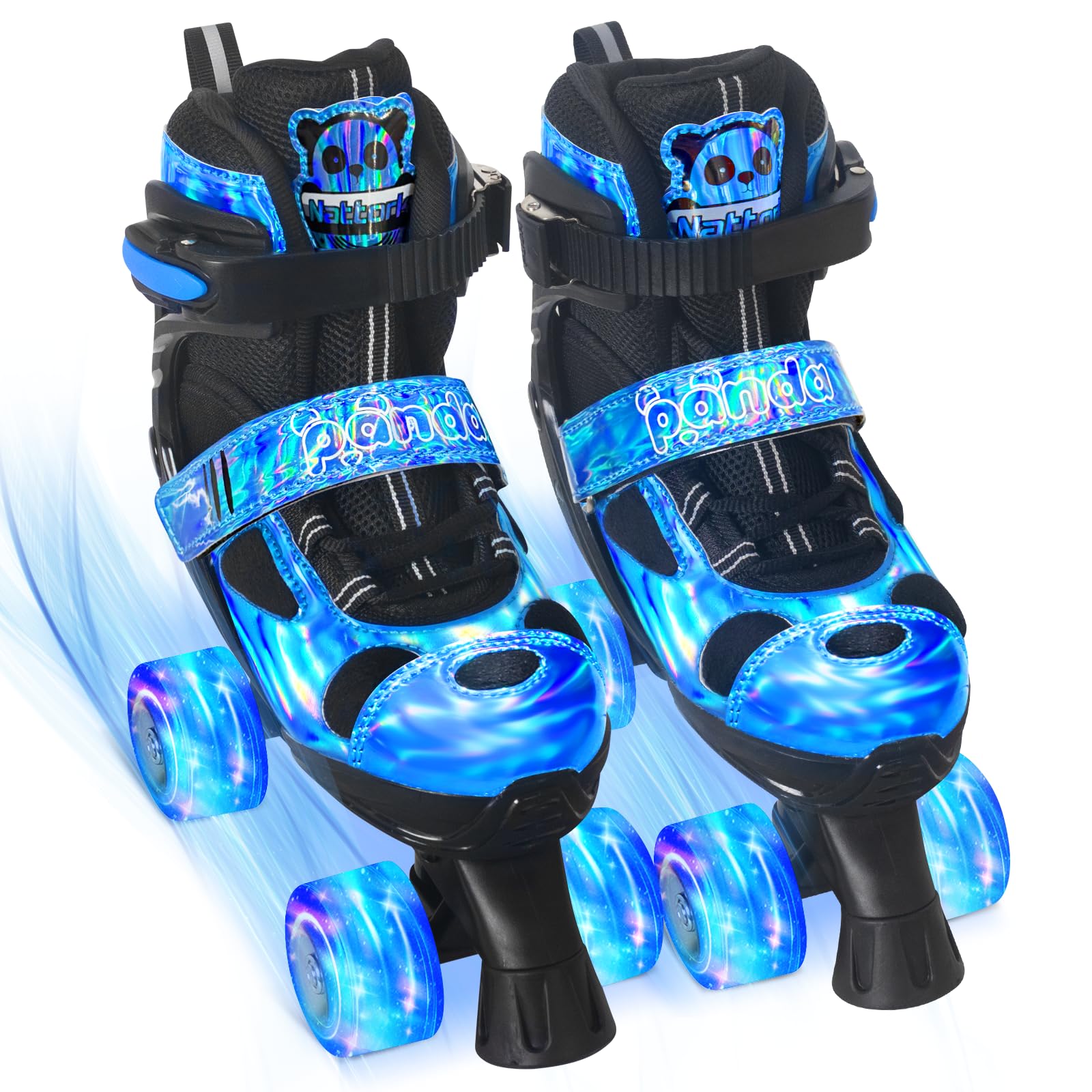 Nattork Kids Roller Skates for Girls Boys, 4 Size Adjustable Panda Quad Skates with All Light up Wheels, Beginner Roller Skates - Birthday Gift for