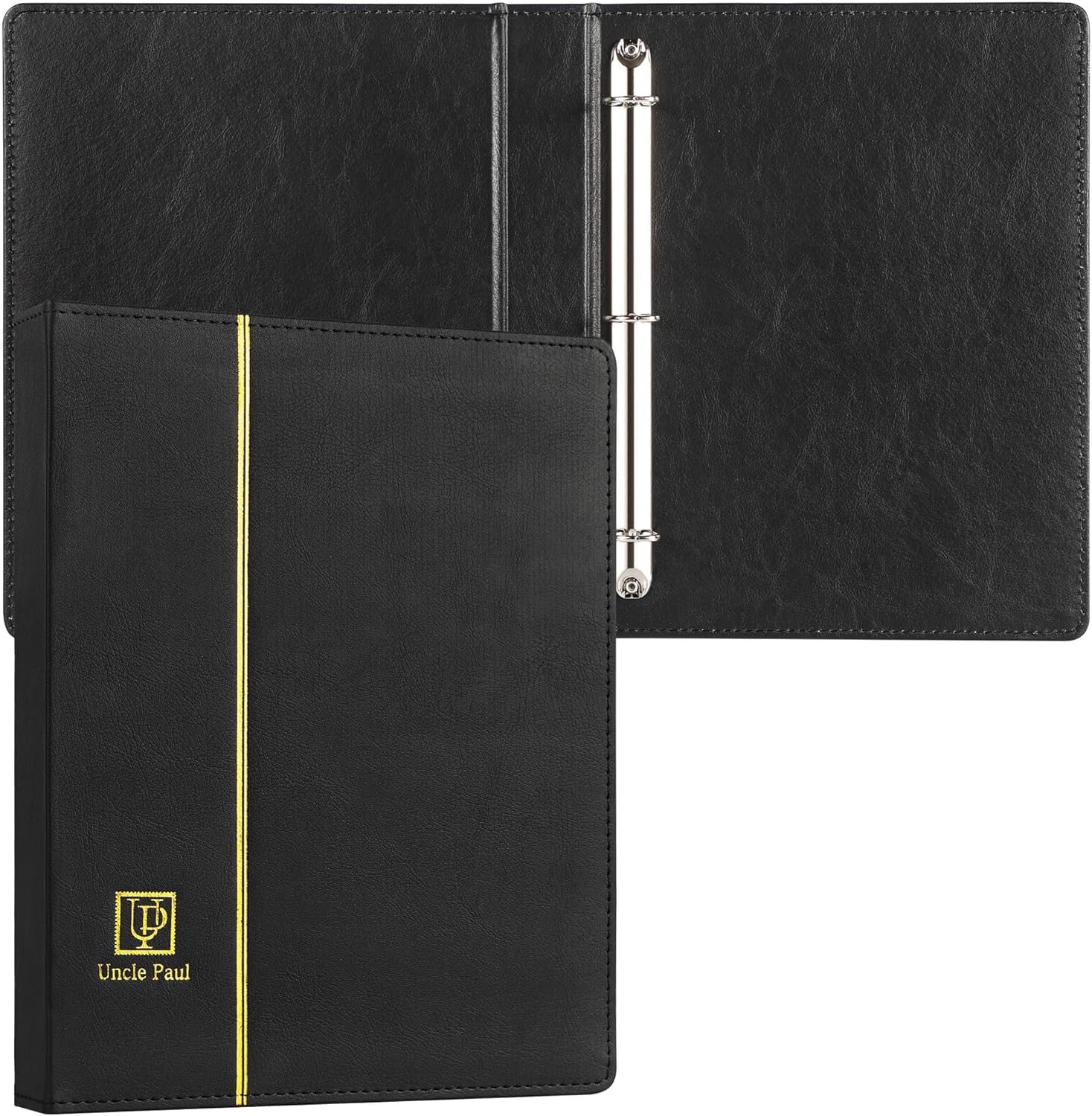 Uncle Paul 3 Ring Binder Albums - 12.5" x 10" Black Cover Binders Compatible with 9-Hole 11-Hole Pocket Pages Universal for Stamps Coins Banknotes Documents BU04BK3R