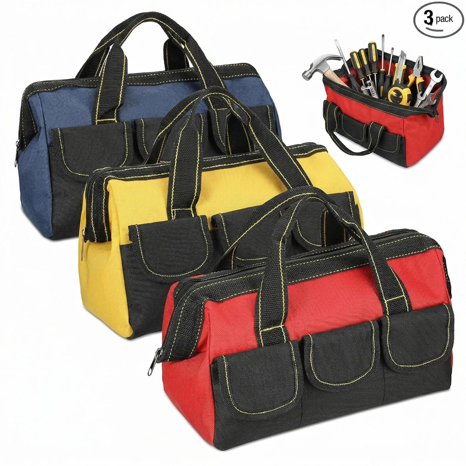 Sanwuta Tool Bags - 3 Pack, Blue, Red, Yellow -21 Sanwuta Tool Bags - 3 Pack, Blue, Red, Yellow -21