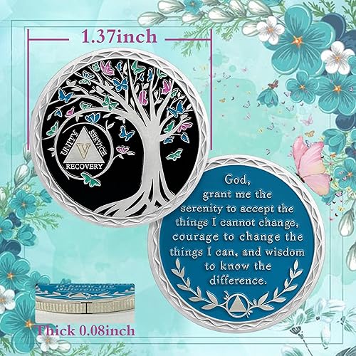 Miniatura 5 de Moneda de sobriedad de 5 años, árbol de la vida, medallón AA de Alcohólicos Anónimos, Ficha de aniversario, regalos de sobriedad para mujeres y