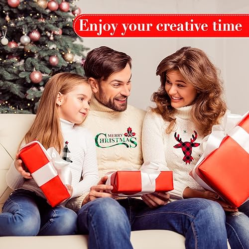 Miniatura 7 de Lámina adhesiva de vinilo termotransferible HTV de Navidad HTV de 10 pulgadas x 15 pies, 3 rollos de parches de Navidad a cuadros verdes, rojos,