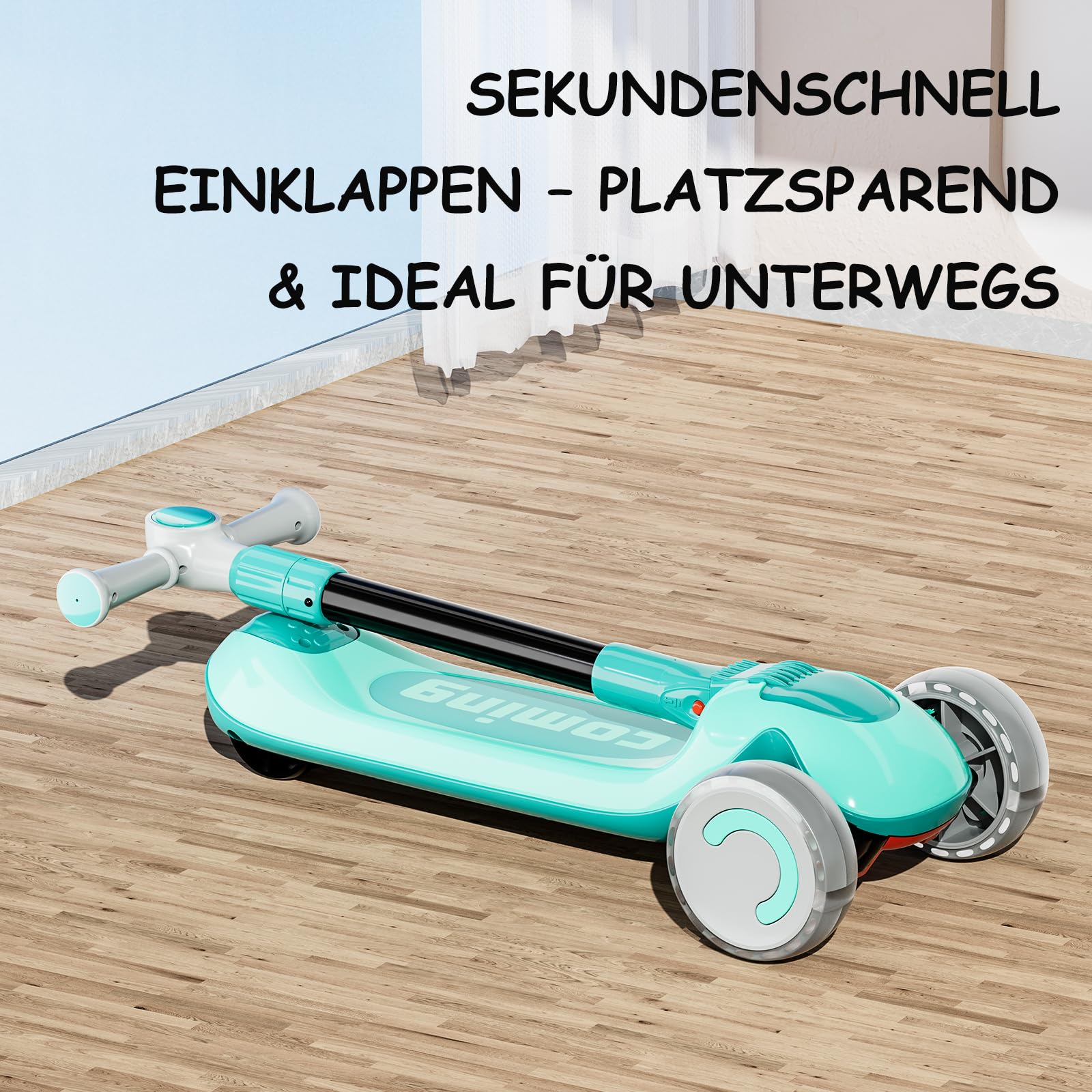 Habib Kinderroller Tretroller – 3-in-1 Scooter mit Sitz, LED Rädern, Höhenverstellbar & Faltbar – Sicher & Robust für Kleinkinder bis Schulkinder