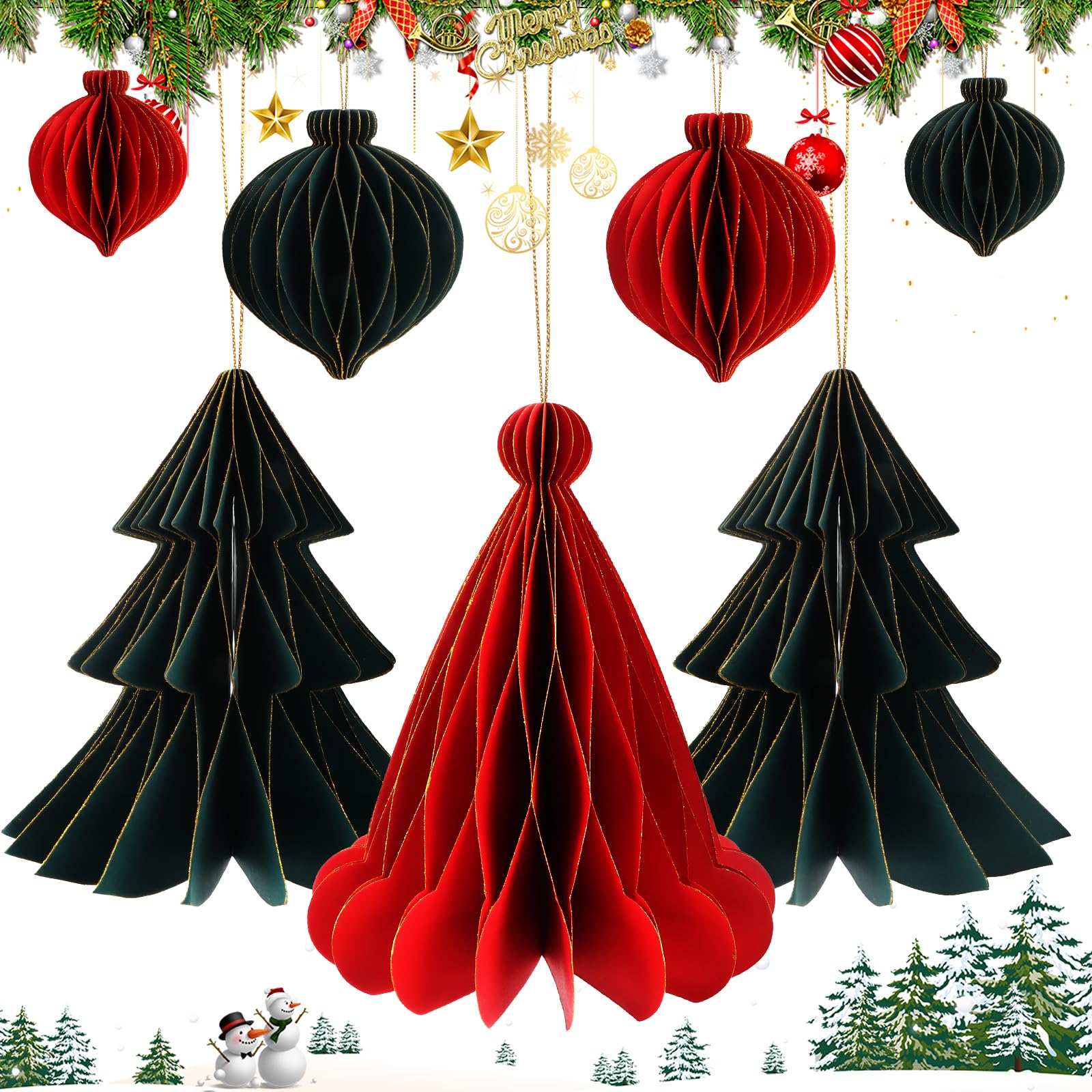 Juego de Papel Decorativo para Árbol de Navidad, Bolas de Papel, Decoración Navideña, Bolas de Panal de Abeja, Adornos