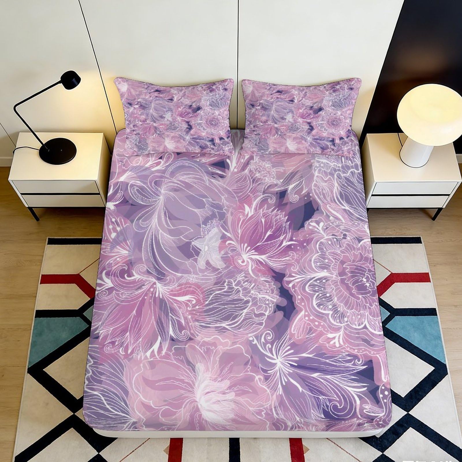 Pnayamiorkfel Style-9 3D Printed Purple Floral Dream Fitted Sheet Microfiber Soft Breathable Abstract Blossom Mattress Cover For Bedroom Guestroom 90X200x25cm