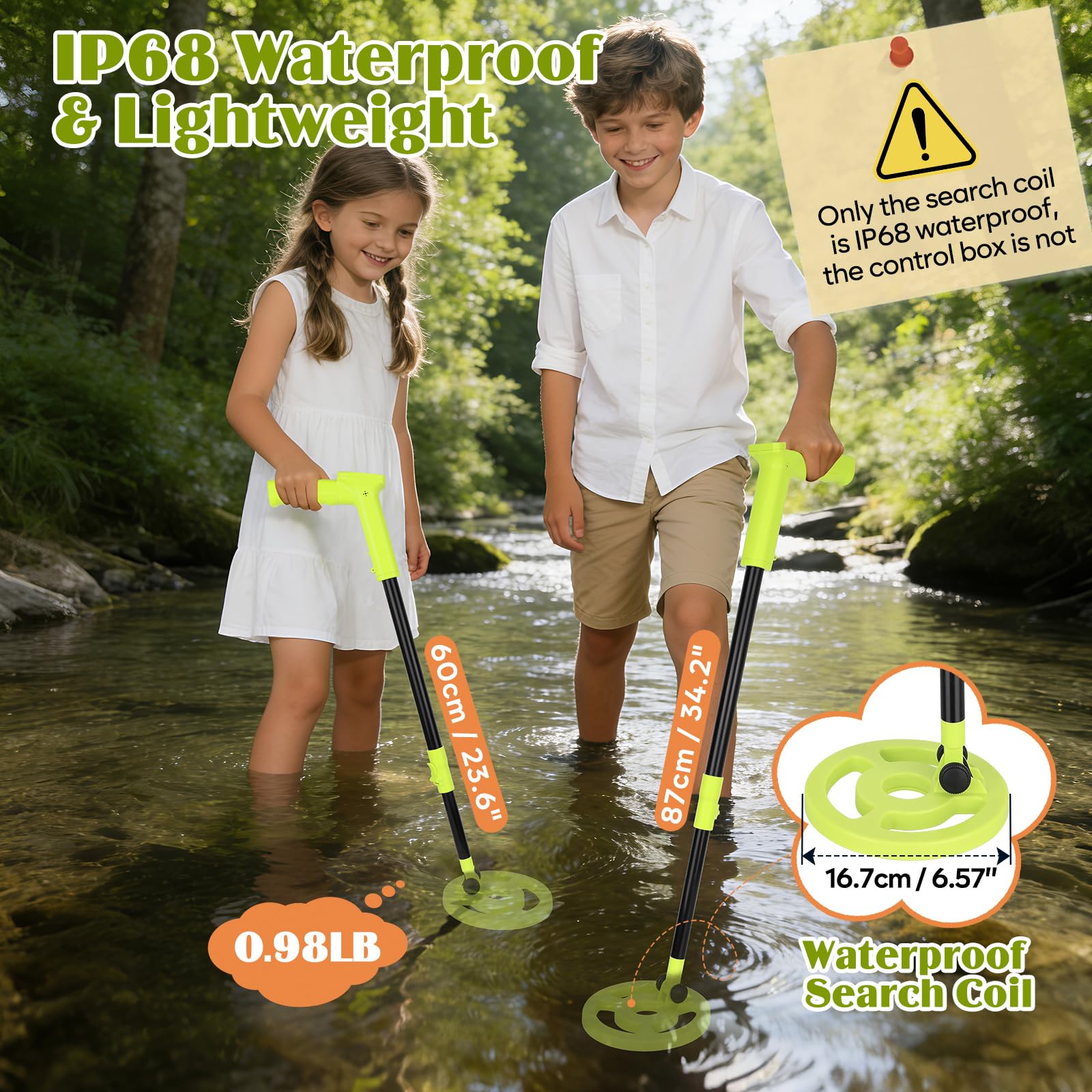 Metalldetektor Kinder - iTayga 2026 USB Wiederaufladbarer Kinder Metalldetektor, Verstellbarer (24"-35"), Hochpräziser Tragbarer Metalldetektoren mit LCD-Display für die Erkundung im Freien, Grün