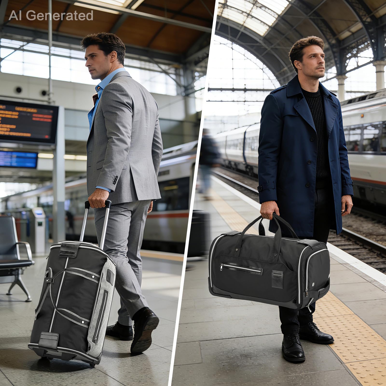 Borsa Porta Abiti da Viaggio con Ruote e Maniglia 55L Convertibile 3 in 1 Trolley Borsone da viaggio Uomo Donna con Scomparto Scarpe per Viaggi D'affari e Matrimoni, Nero