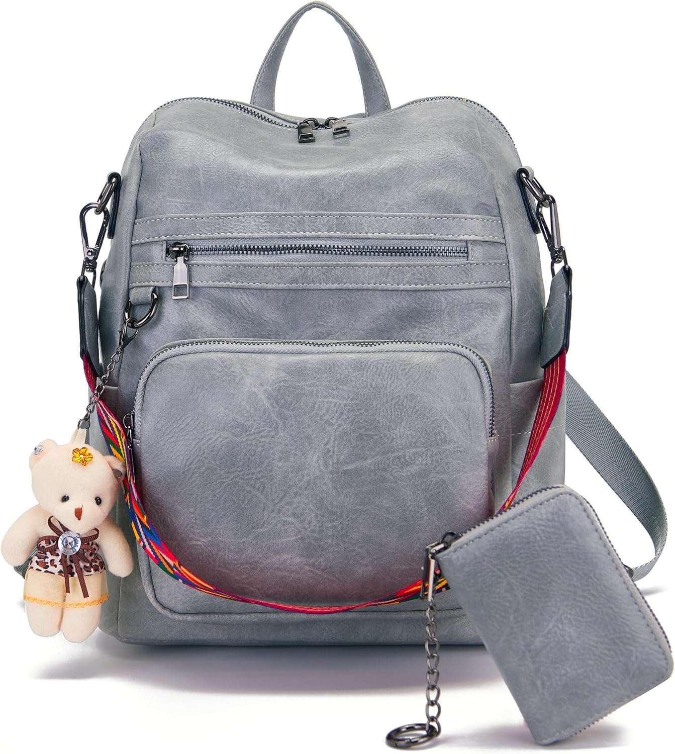 Qiyuer Women's Fashion PU Leather Backpack Purse for Women Designer Ladies Travel Convertible Shoulder Bag GreyBlue