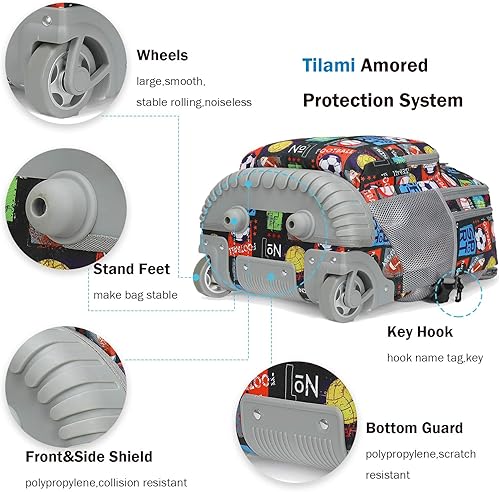 Miniatura 6 de Tilami Mochila con ruedas, mochila para laptop de 19 pulgadas con ruedas y lonchera, bolas deportivas, 18.92x12.87x8.27inch