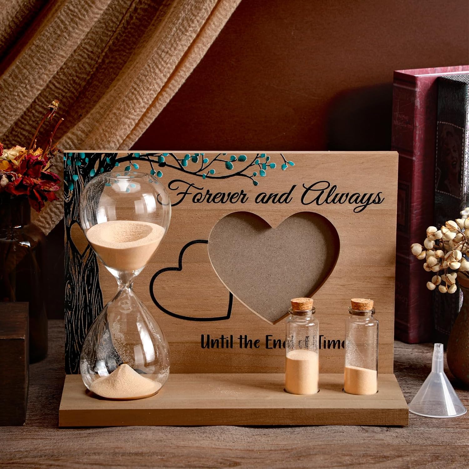 Sliner Unity Sand Ceremony Kit Unity Hour Glass for Wedding Sand Set Wedding with Magnetic Wood Base Hourglass Mini Bottle for Bridal Party(5 Pcs,Classic)