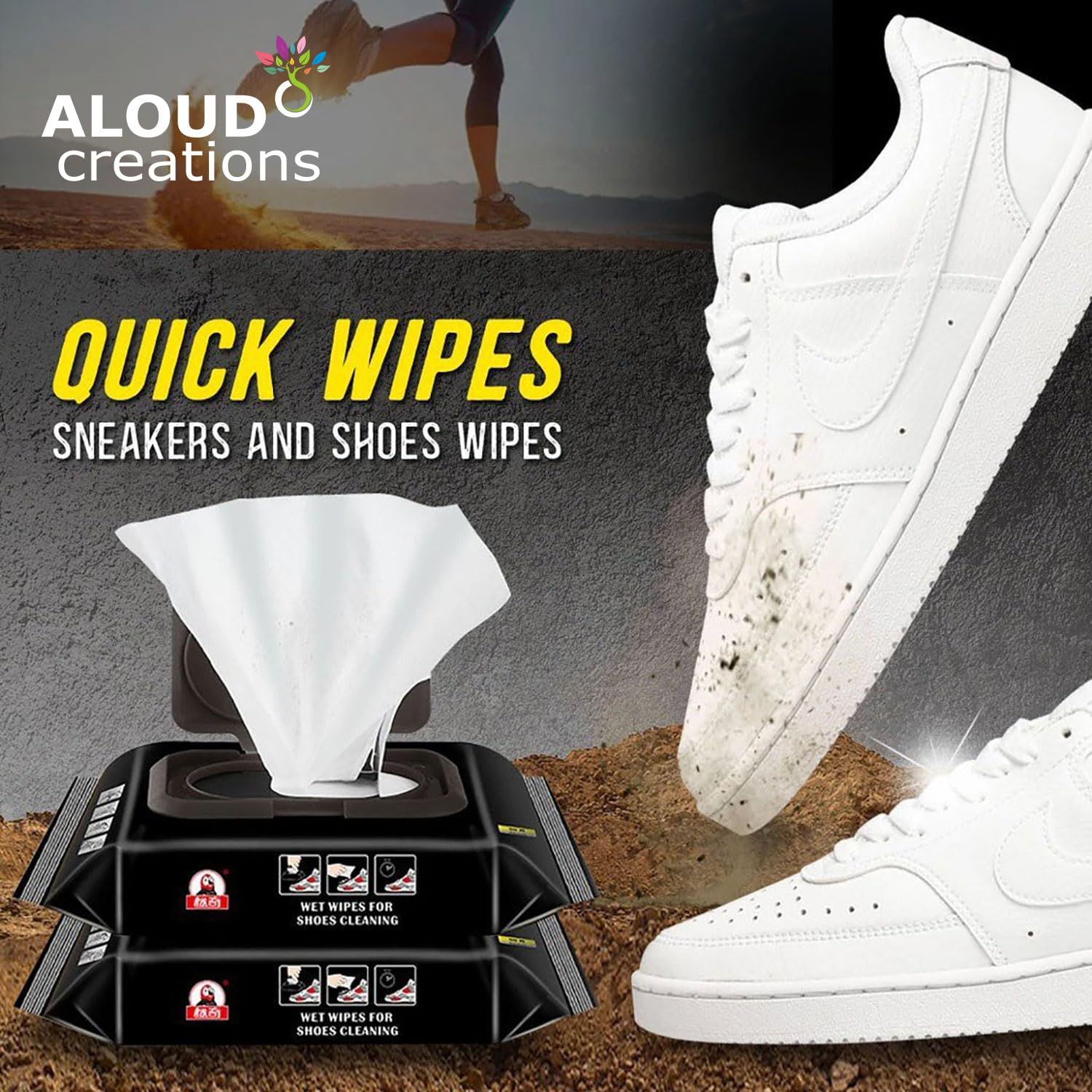 ALOUD CREATIONS Natural Sneaker & Shoe Cleaner Wipes | 1 Packs of 80 | Instant Sneakers Cleaner Wipes | Shoe Wipes Cleaning Kit to Remove Dirt & Stains on Footwear 3