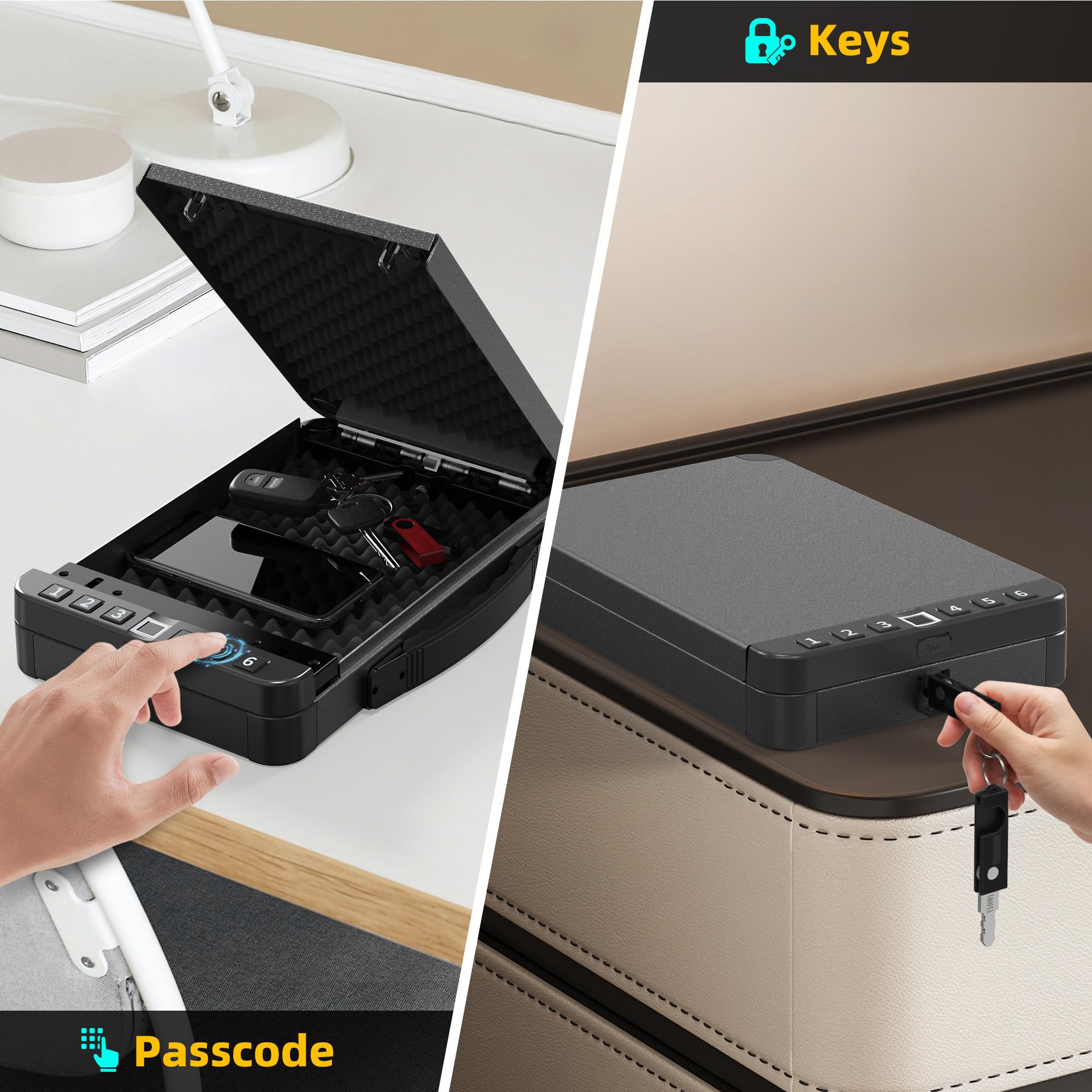 Cassaforte per pistola con accesso biometrico rapido, adatta per la maggior parte delle pistole per proprietari di casa e appassionati di viaggi, cassetta di sicurezza intelligente con serratura a