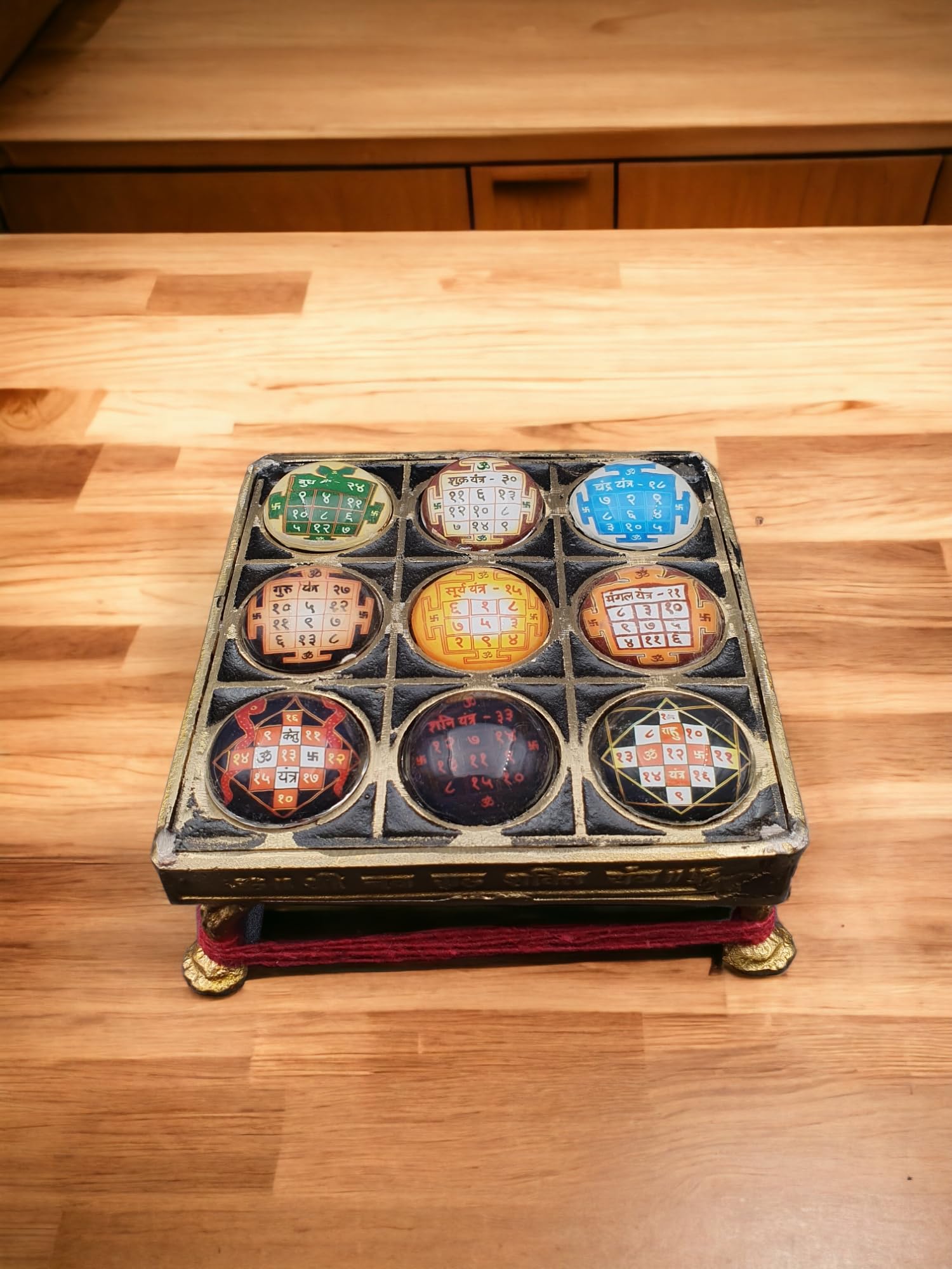 Dharmsaar Shri Navgrah Shanti Yantra for Pooja Meditation Home Business, Vastu Sukh Shanti kast Nivaran Yantra, Brass Shree Navgraha Yantra Chowki