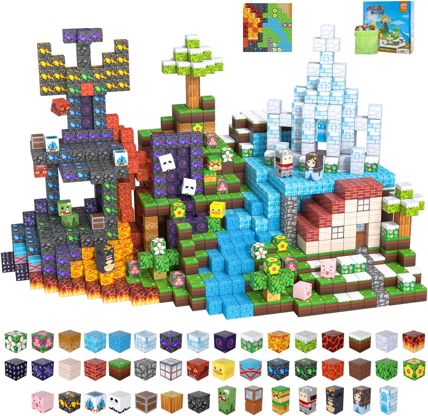 200PCS Magnetic Blocks, Magnetic Building Block Cube Toys with Magnet Board for Kids, STEM Toys Gifts for Boy and Girls Age 3+ Years Old