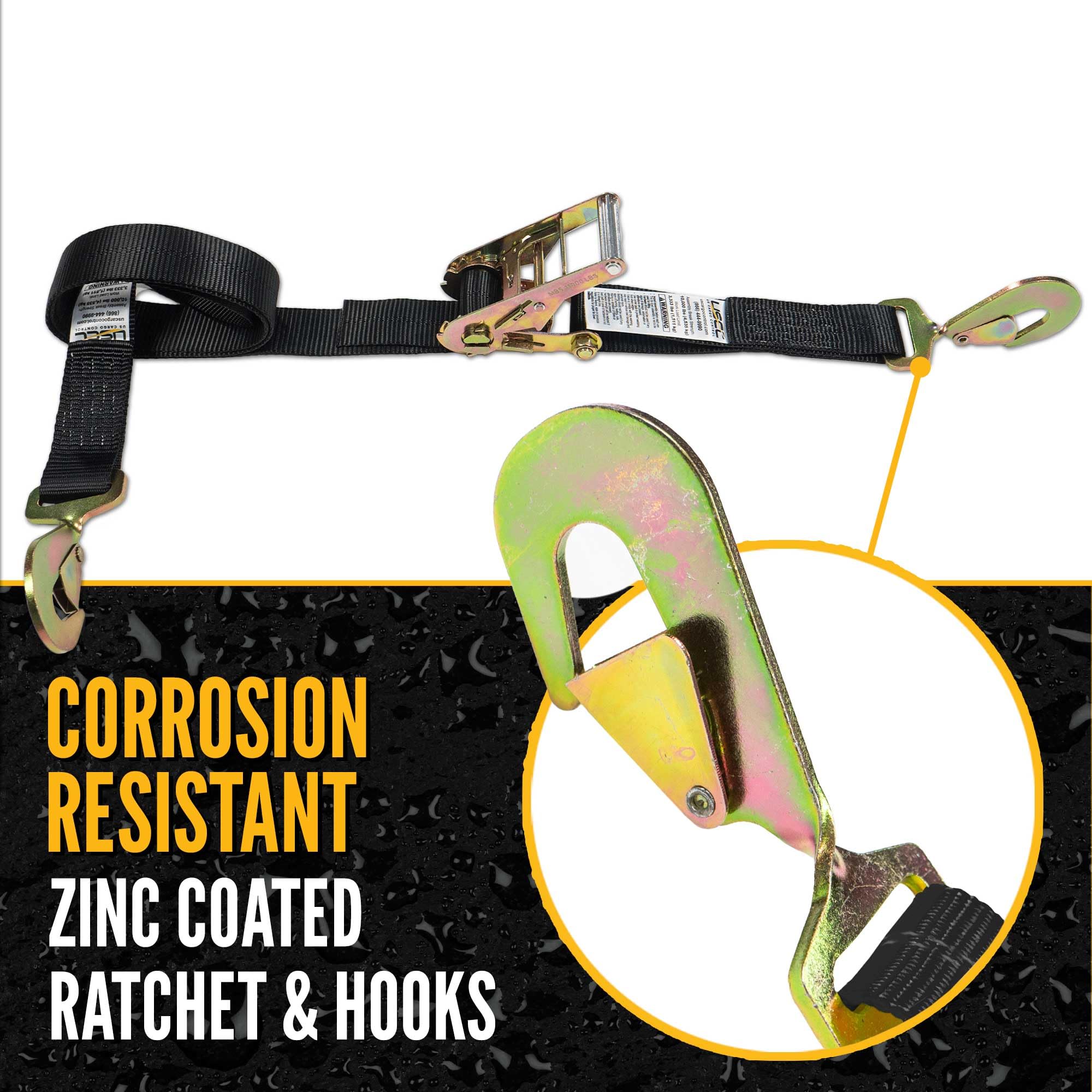 US Cargo Control Ratchet Straps with Twisted Snap Hooks 2 Inch x 8 Foot (4-Pack), 3,333 LBS Working Load Limit, Car Tie Down Straps for Trailers, Black 2 Inch Ratchet Straps with Locking Hooks