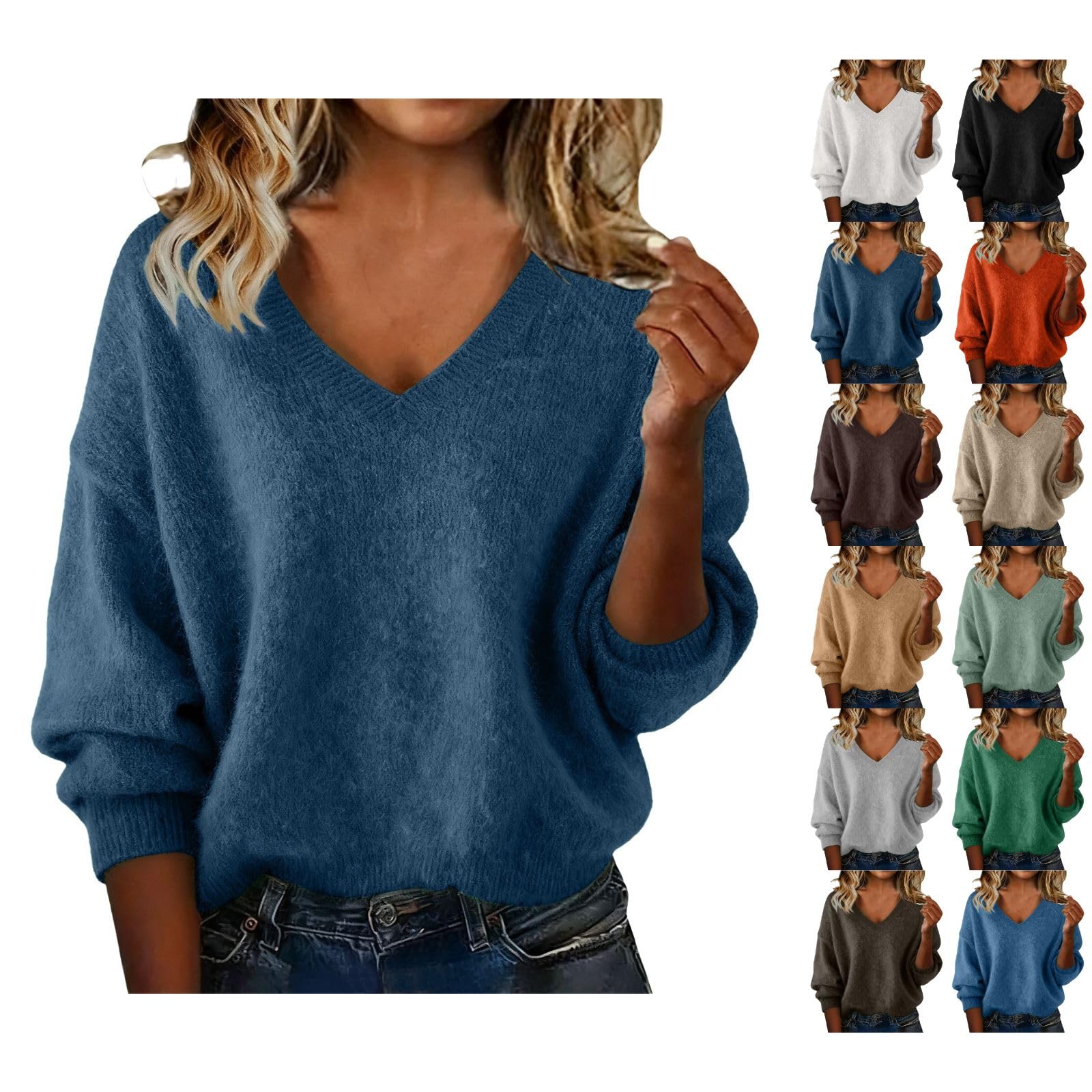 Cashmere Sweaters for Women Fall V Neck Loose Long Sleeve Soft Knit Pullover Tops Chenille Warm Cozy Tunic