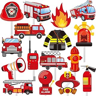 36pcs Fire Truck Party Cupcake Toppers Firefighter Baby Shower Decoration Fireman Themed Birthday Party Supplies Fire Engine Rescue Bday Cupcake Pick Decorations