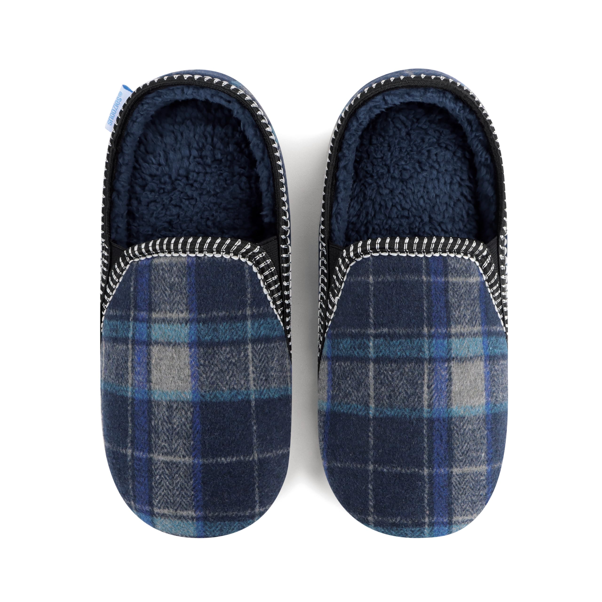 Snoozies Alpine Plaid Memory Foam Slippers for Men Indoor, Soft Sherpa-Lined Mens House Shoes Non-Skid