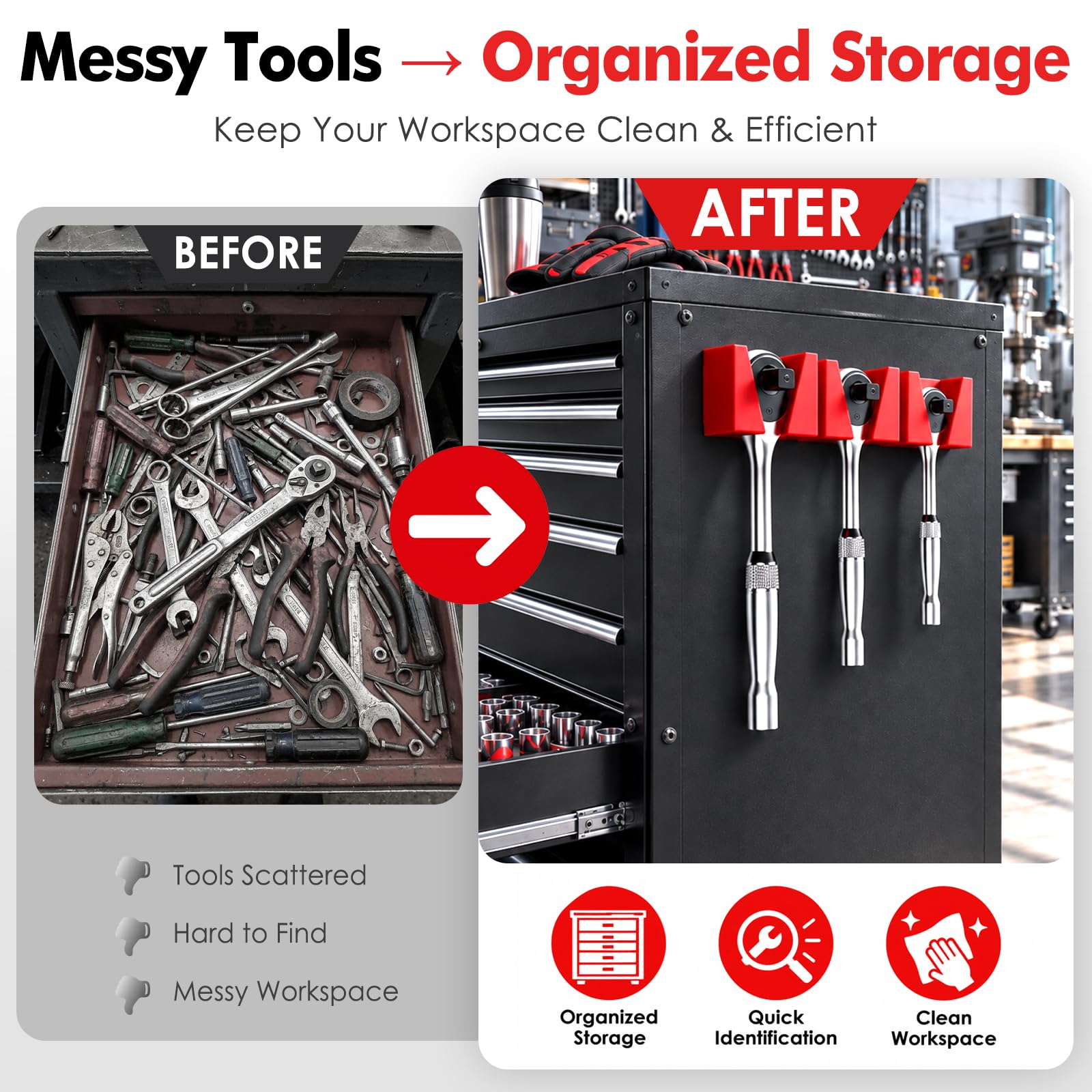 Wall-Mounted Magnetic Ratchet Set, 3-Pack, 1/4", 3/8", 1/2" Holders — Amazon image 3