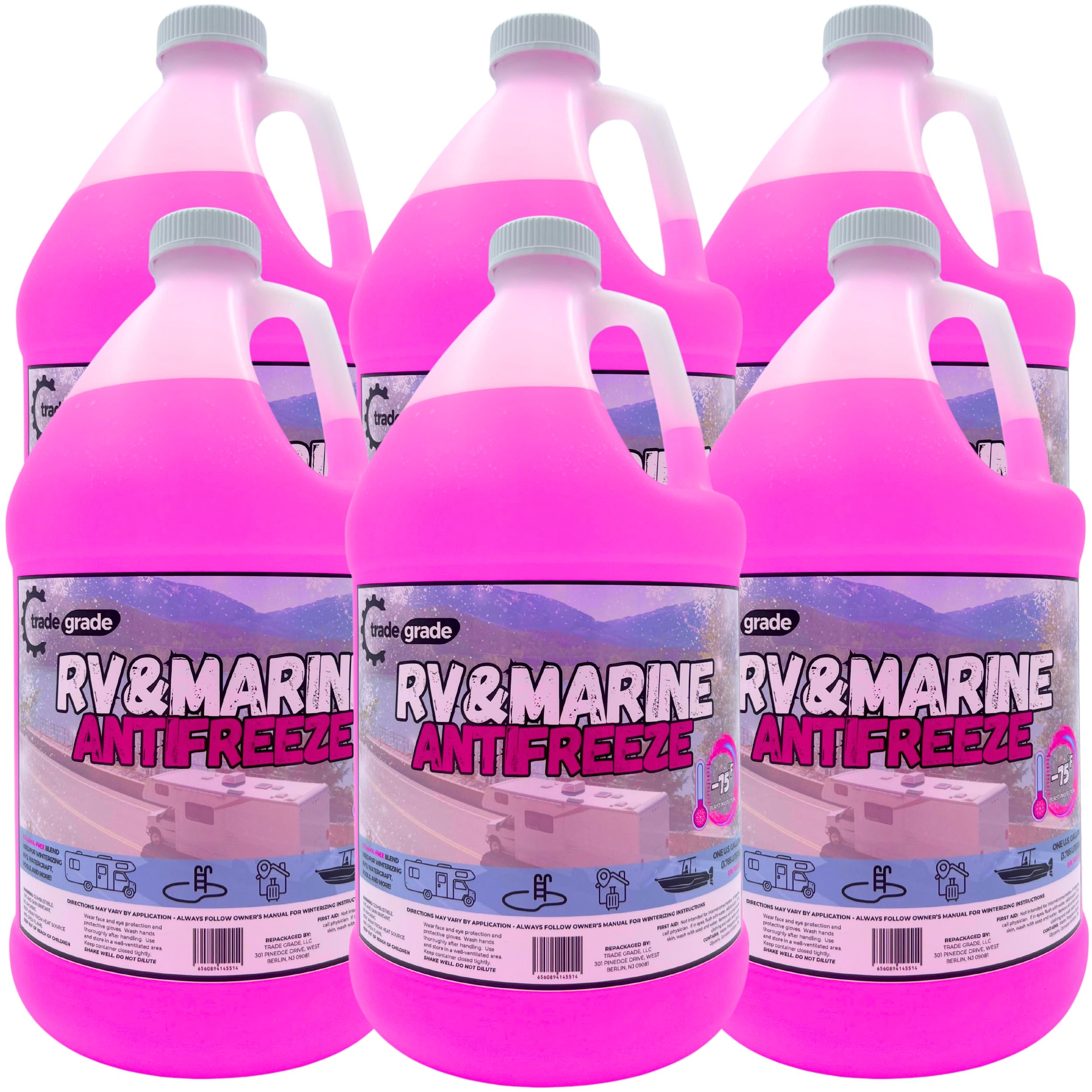 RV/Marine Antifreeze (6-Pack) -100°F Freezing Point Protection - 6 Gallon Pink Premium Antifreeze