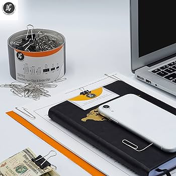 340 PCS Paper Clips And Binder Clips Assorted Sizes, 28mm 33mm 50mm Silver Paperclips&15mm 19mm 25mm Black Foldback Binder Clip Set For Home&School&Office Document Organizing,Supplies Desk Essentials