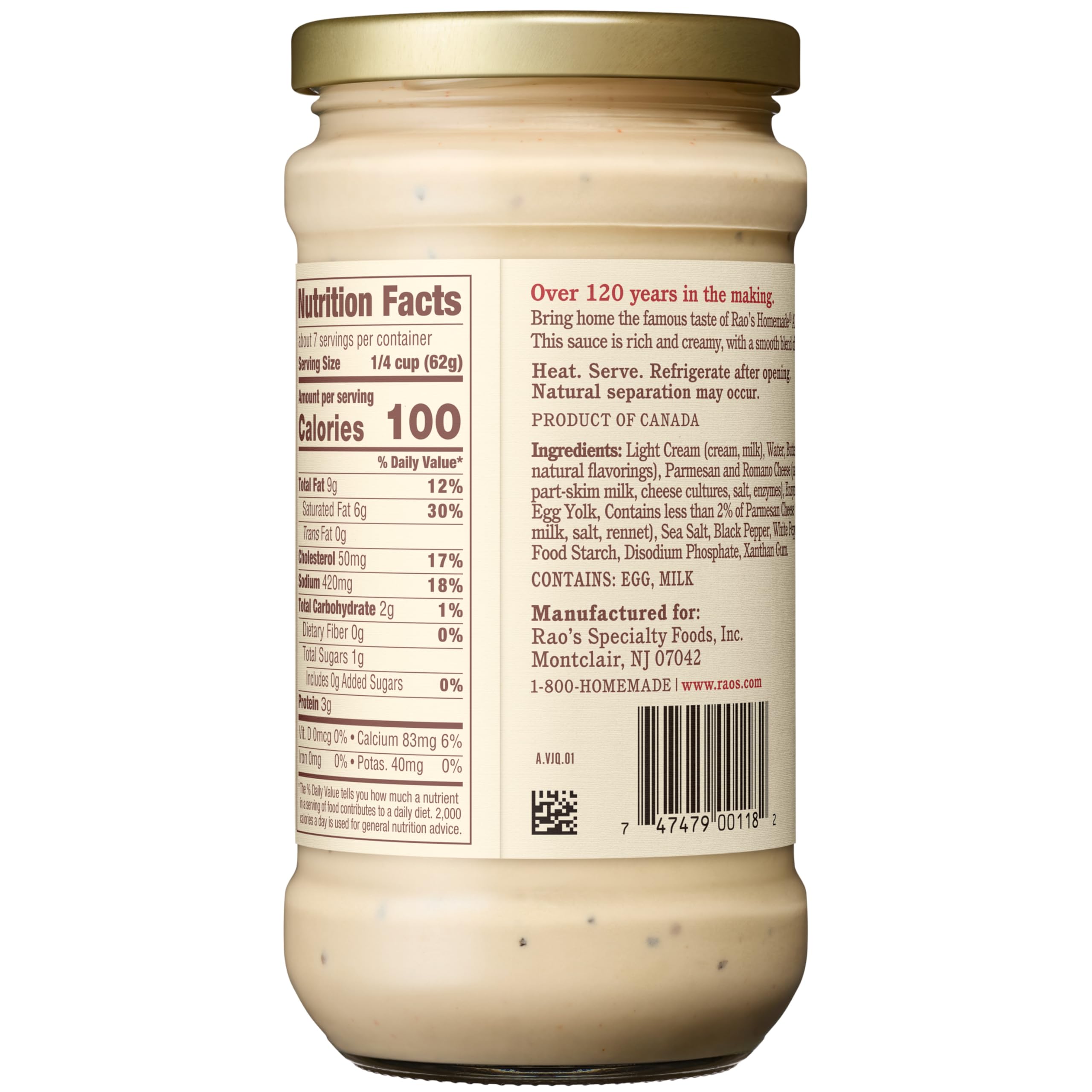 Rao's Homemade Alfredo Sauce, klassische 425 ml, cremige Pastasauce, hochwertige Mischung aus Parmesan und Romano-Käse, Sahne und Butter