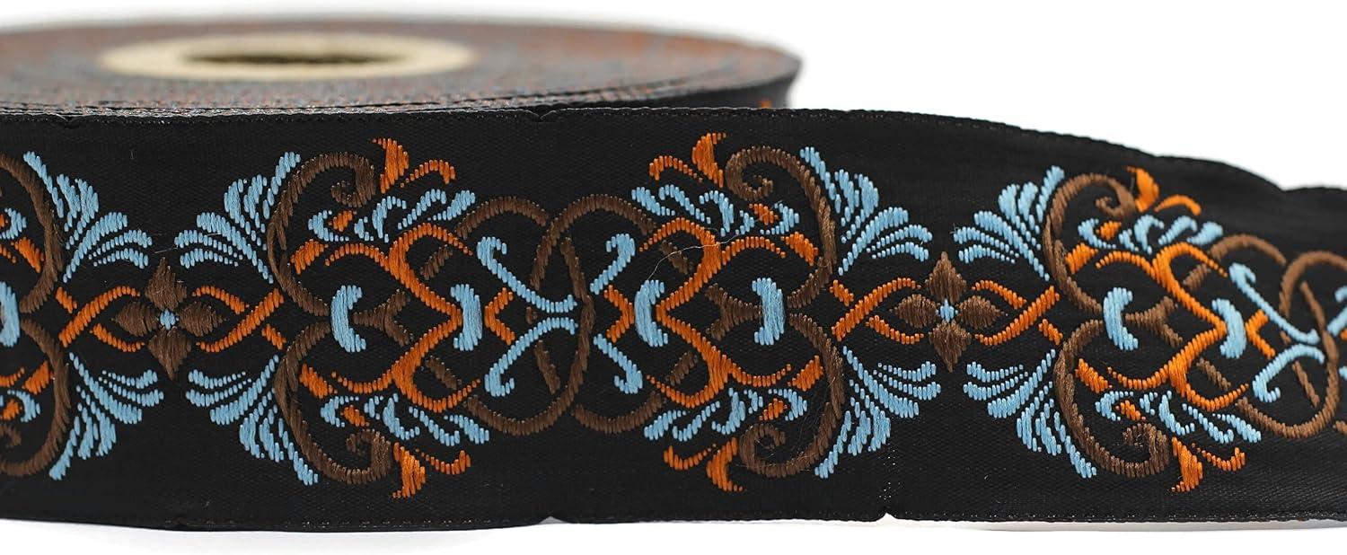 10.9 Yards 1.37 inch Celtic Knot Blue Jacquard Ribbon Trim Embroidered Sewing Band Woven Border 35976