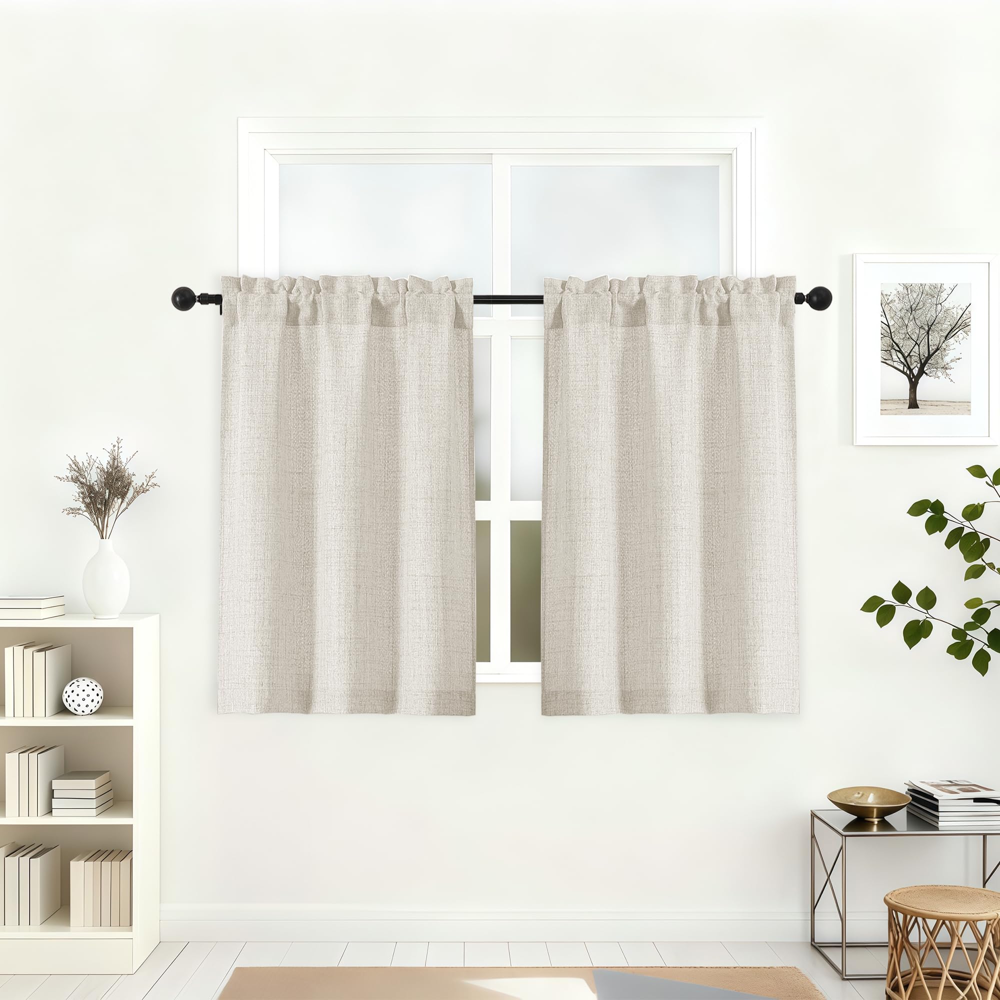 Photo 1 of Lecloud Natural Kitchen Curtains 36 Inch Length 2 Pcs, Airy Privacy Light Filtering Short Tiers, Soft Modern Small Window Curtains for Cafe Bathroom Cabinet RV Basement, Each Panel 30" W x 36" L