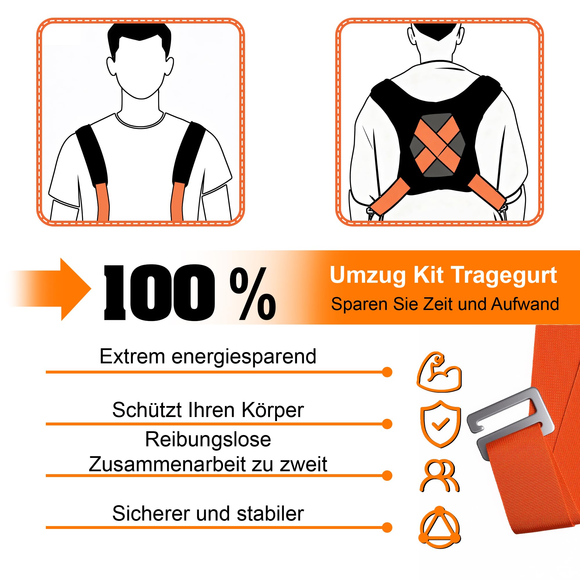Tragegurte Umzug für 2 Personen - Möbeltragegurte aus Polyester mit Schulterpolster | Transportgurt für Möbel, Matratzen, Kühlschränke | Inkl. Anti-Rutsch-Handschuhe (380kg Traglast)