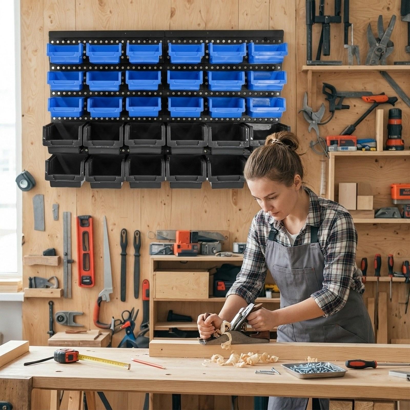 30 Contenitori per Riporre Oggetti con Pannello Forato, Facile Accesso, Grande Capacità, Contenitore Fai Da Te, Scaffale per Componenti, Dadi, Blu Nero