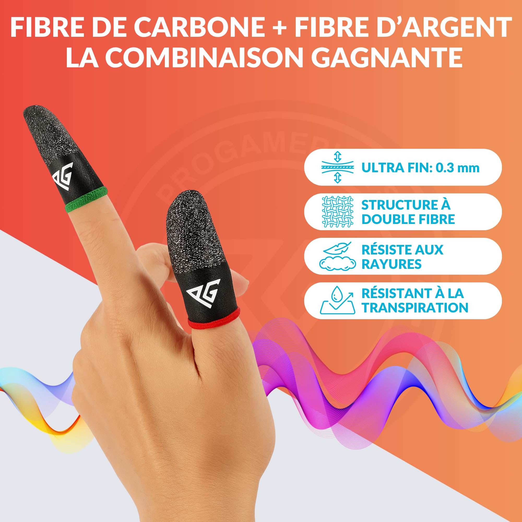 Manchons de Doigts pour Jeux Mobiles, 3 Paires Hybrides Fibre de Carbone et d’Argent, Sensibles et Respirants 0,3 mm Anti-Transpiration, Compatibles avec PUBG Mobile (Taille Standard)