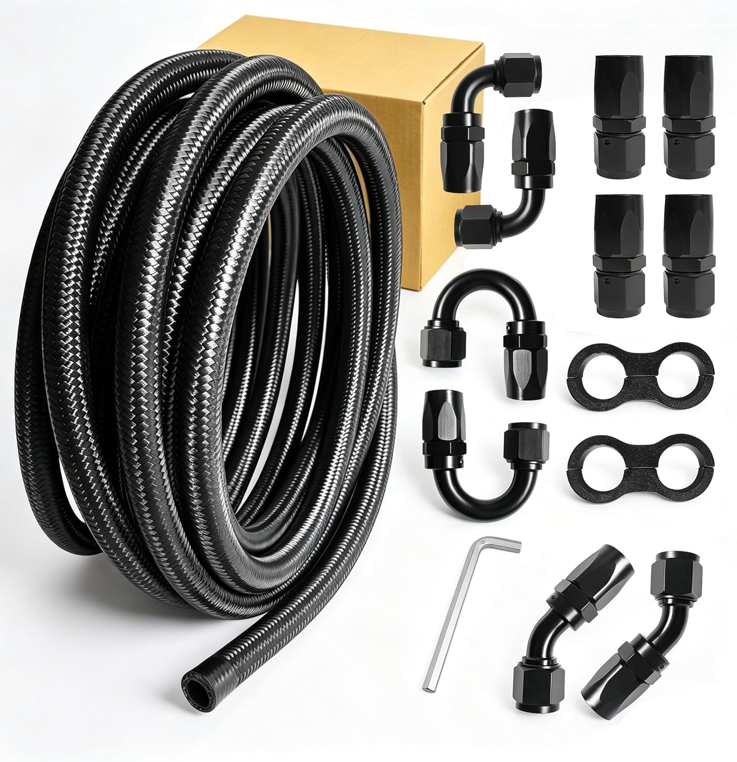 6AN Fuel Line Kits AN6 CPE 20FT Nylon Braided Fuel Line Hose Fitting Kit