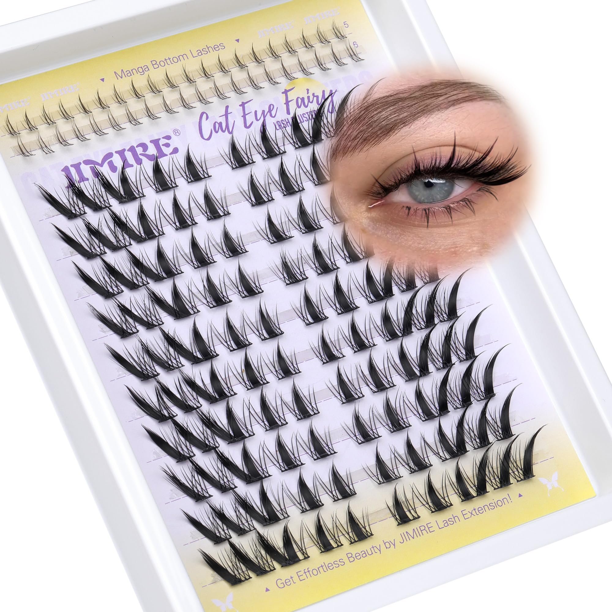 Wispy Lash Clusters Manga Eyelash Clusters Wispy Cat Eye Lashes D-Curly Cluster Eyelash Extensions with Bottom Lashes Fairy Cluster Lashes 140Pcs Natural DIY Lash Extension by JIMIRE