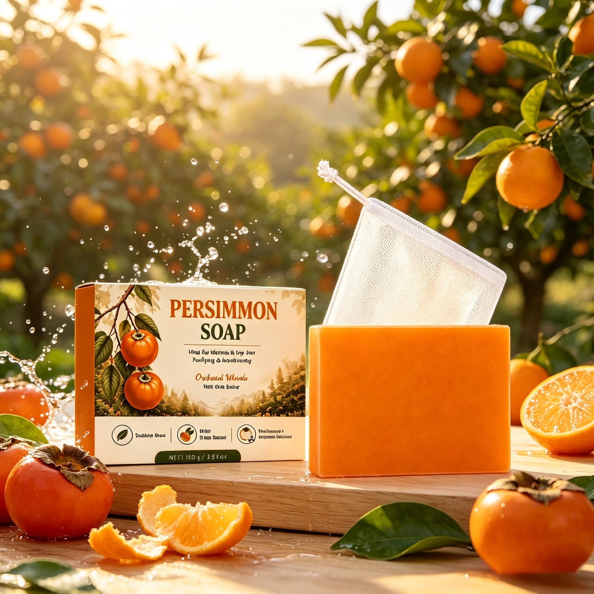 2026 nowe mydło Fresh Persimmon w kostce, naturalny baton oczyszczający z ekstraktami roślinnymi, mydło o zapachu drzewiastych cytrusów, nawilżający płyn do mycia skóry dojrzałej, codzienna kontrola