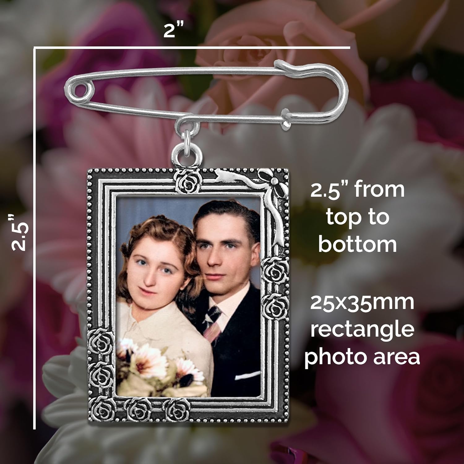 Wedding Boutonniere Bouquet Charm Pin Rose Portrait Frame Photo Charm Mother of the Bride Groom with Photo Resizing Software - Image 4