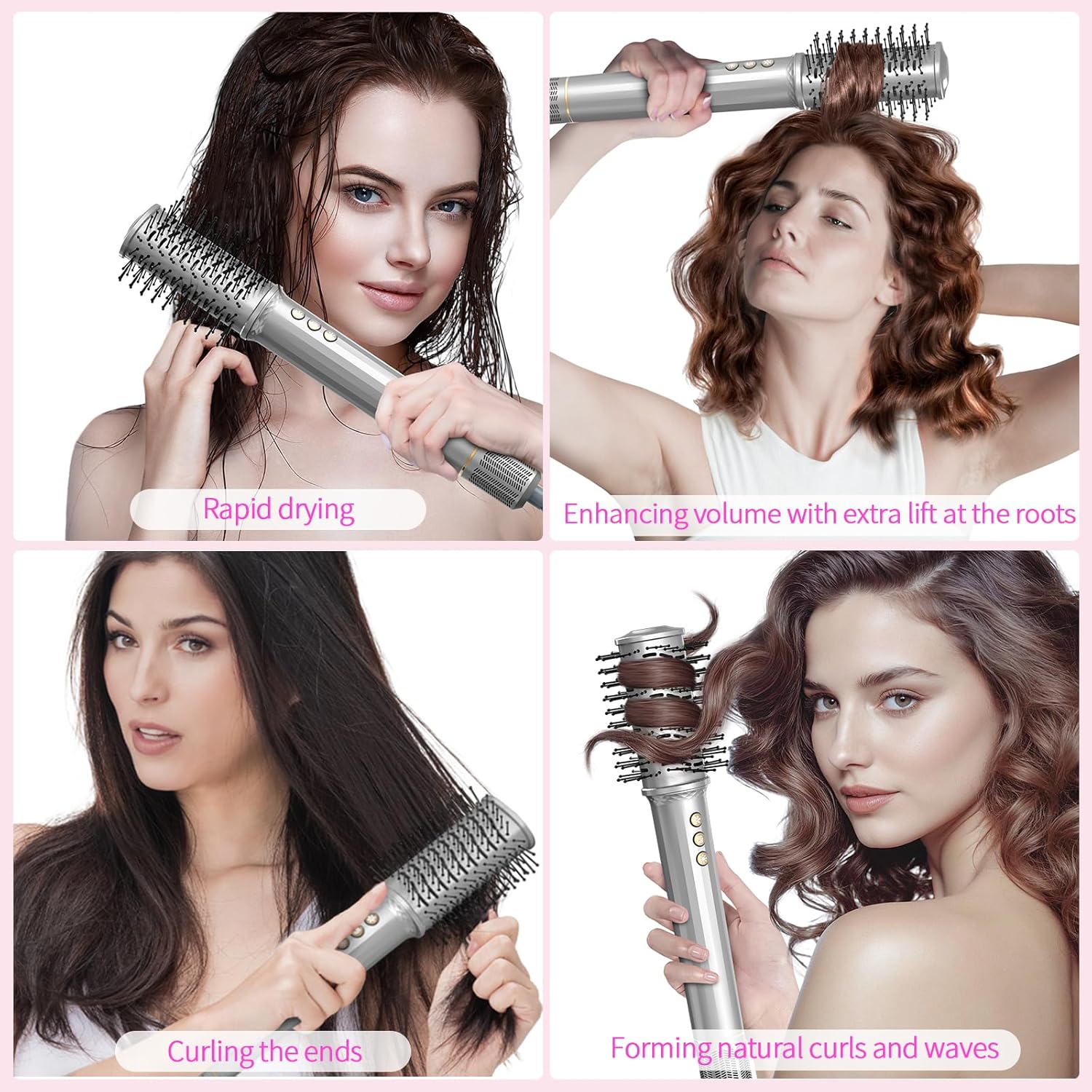 JIGGL 5-in-1 Hot-Air Brush Styler & Dryer - No Heat Damage Auto Wrap Multistyler - 110,000 High Speed Fast Drying Blow Dryer Brush Set - Airbrush Hair Styler & Air Curler for Women Gray
