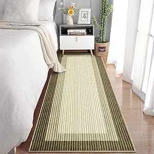 GarveeHome Entryway Bathroom 2x6 Runner Rug Modern Bordered Washable Rug 2x6 Runner Kitchen Rug for Hallway Non-Slip Low-Pile Soft Runner Carpet for Bedroom Laundry Room, Brown