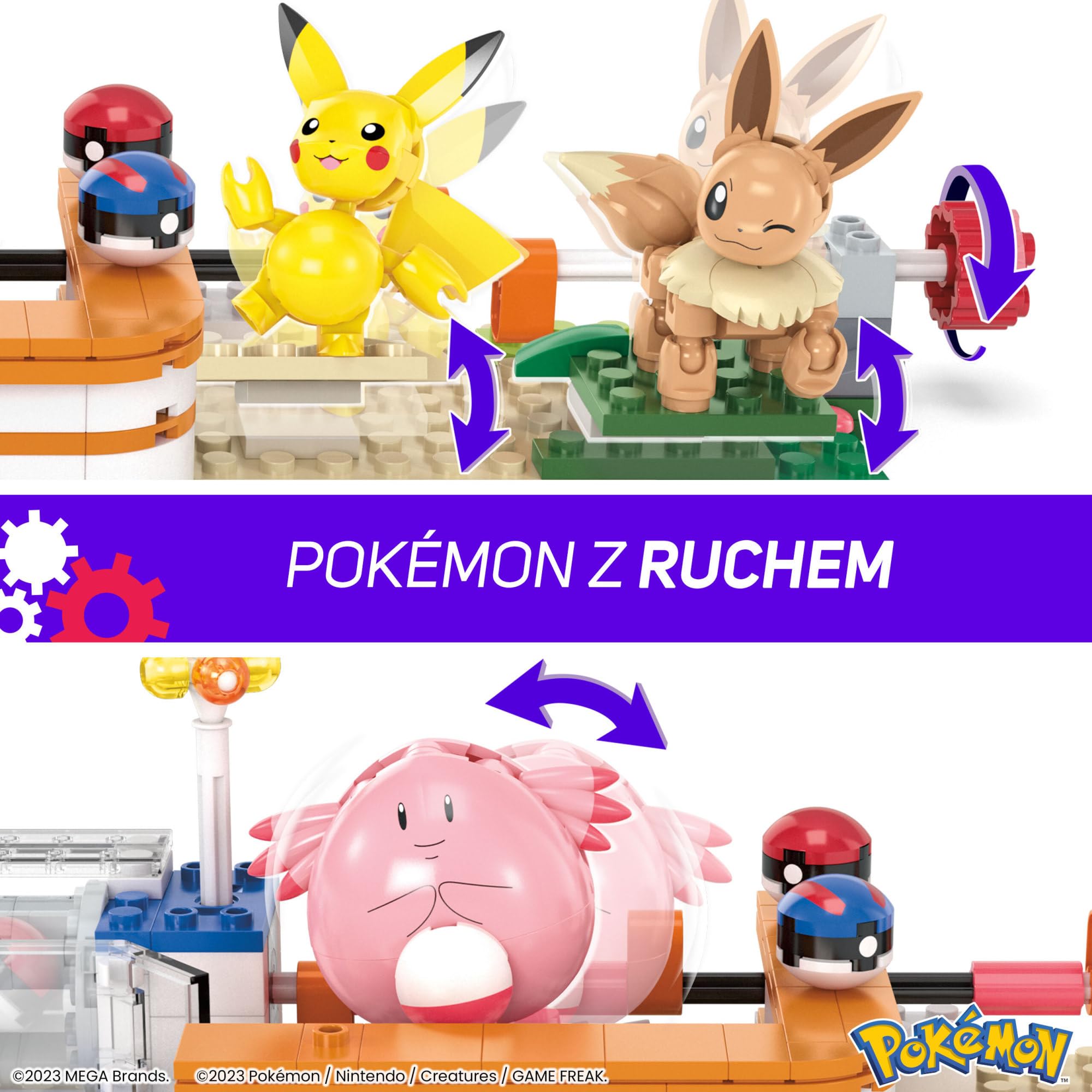 MEGA Pokemon Leśne Centrum Pokemonów Zestaw klocków 648 elementów, 4 figurki, prezent dla dzieci, HNT93