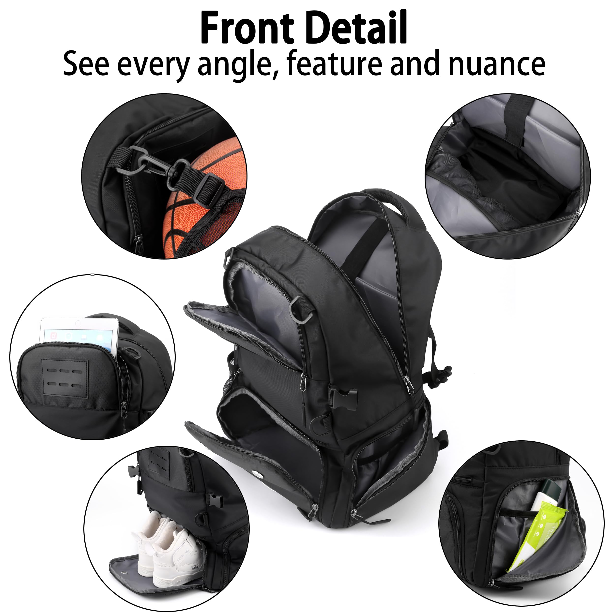 Borsa sportiva con scomparto per scarpe, rete e scomparto imbottito per laptop da 15,6 pollici, zaino sportivo per riporre palloni da basket, palloni da calcio e altre palline, oggetti da
