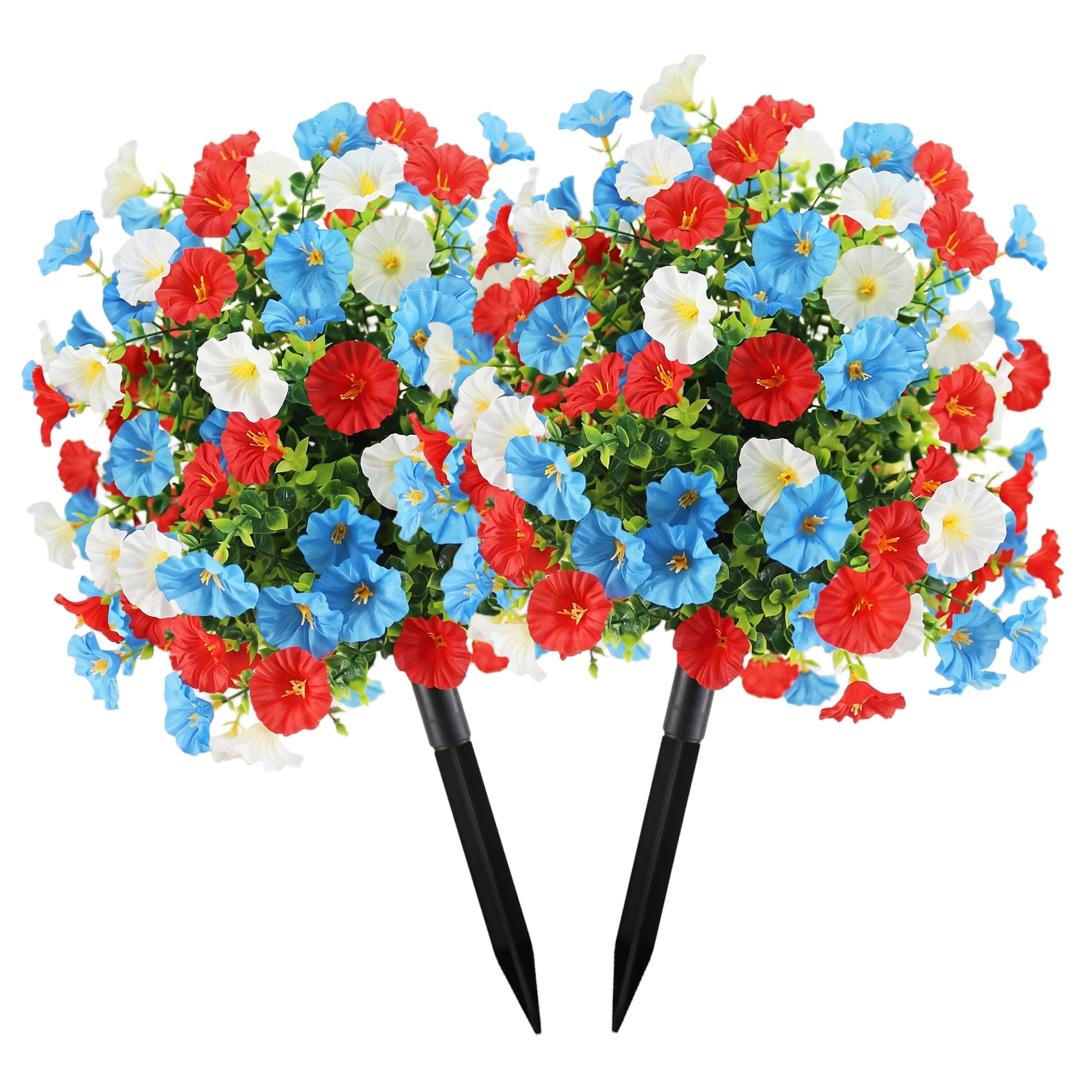 Monetais Patriotic Flowers, 22in Height Red White and Blue Flowers with Stake Artificial Pansies 4th of July Decorations for Outdoors, Garden, Yard, 2Pcs Red White and Blue